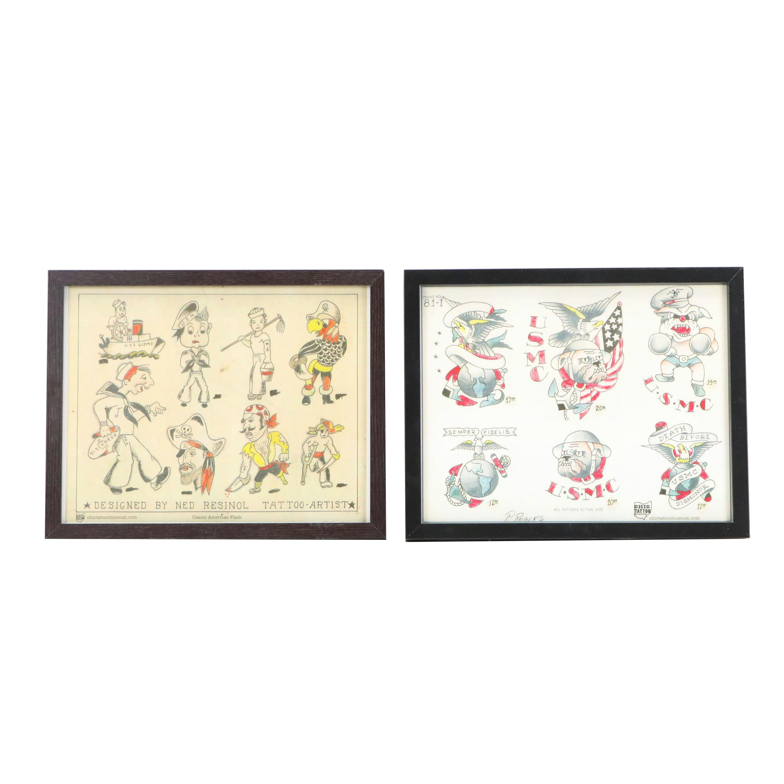 Ohio Tattoo Museum Offset Lithographs of Marines and Navy Tattoo Designs