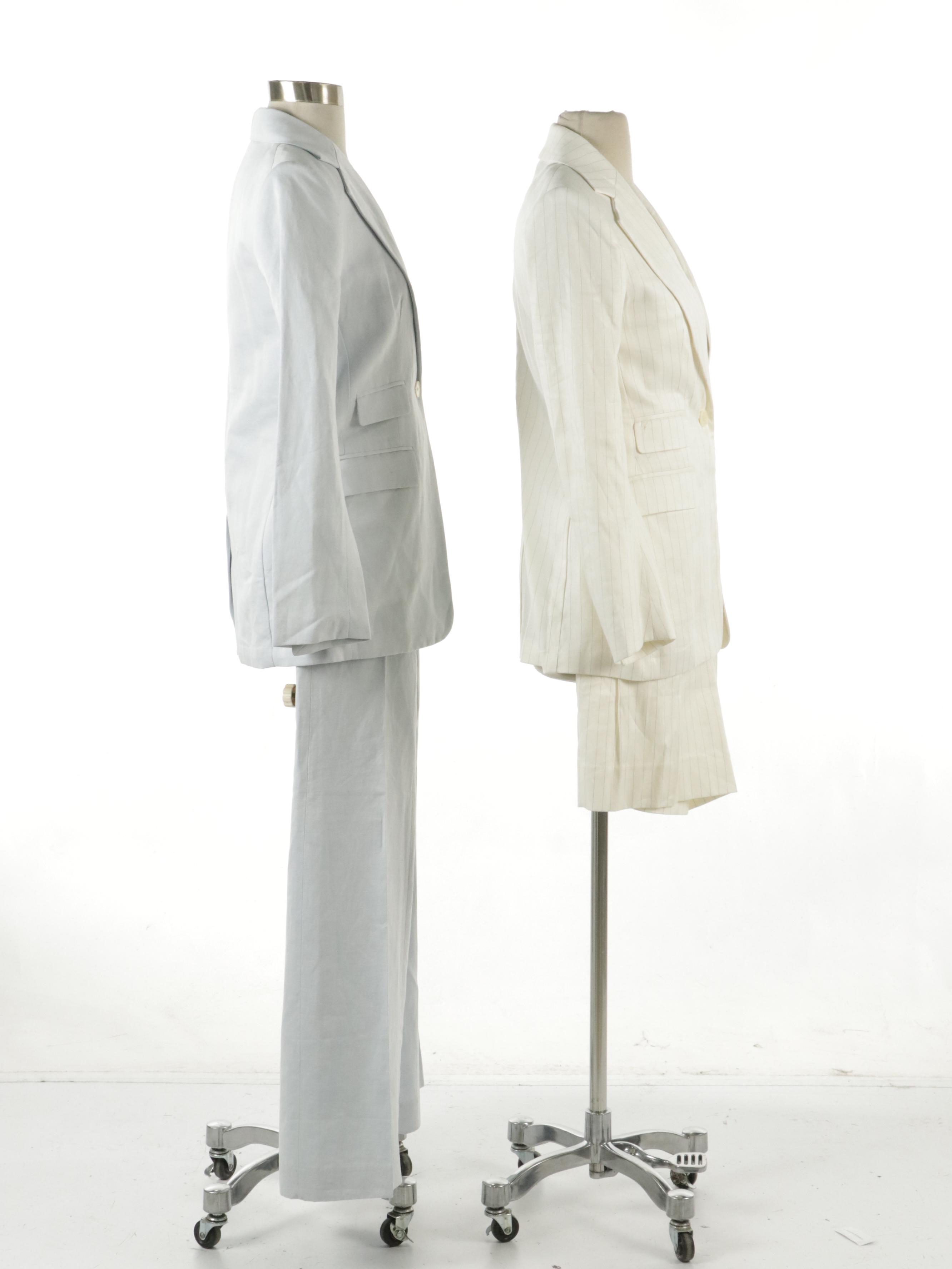 Banana Republic Two-Piece Suits in White Striped & Baby Blue Linen/Cotton Blends