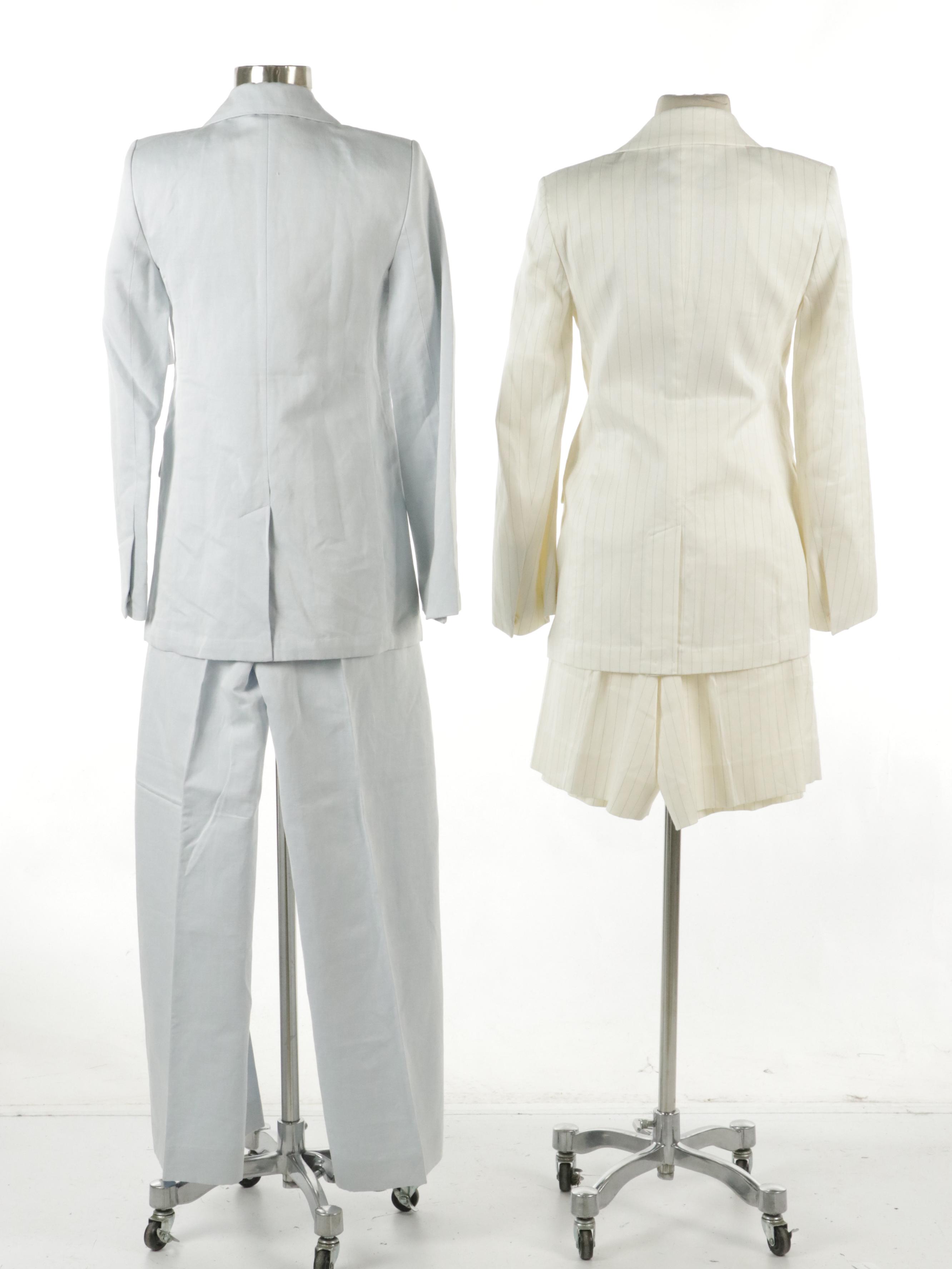 Banana Republic Two-Piece Suits in White Striped & Baby Blue Linen/Cotton Blends