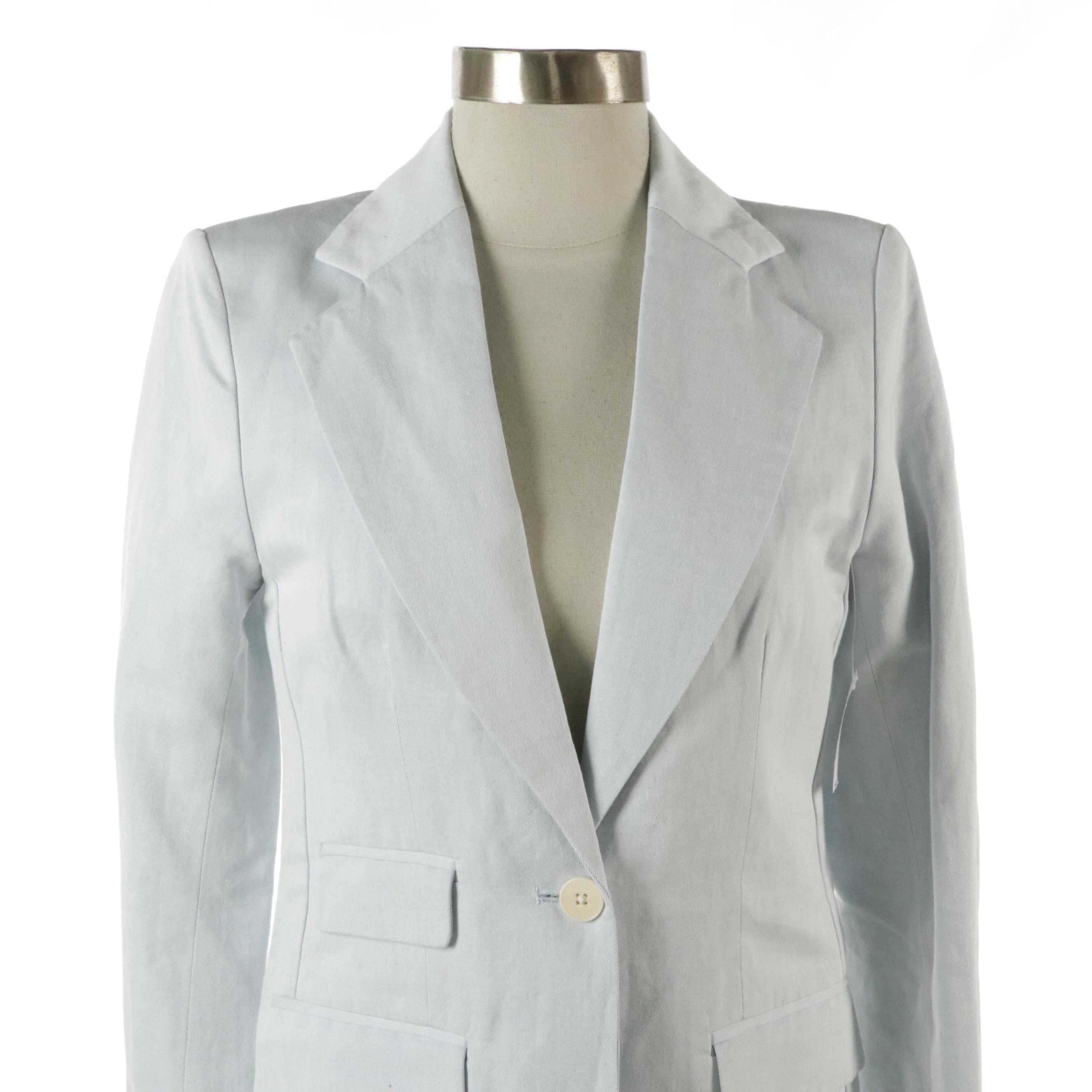 Banana Republic Two-Piece Suits in White Striped & Baby Blue Linen/Cotton Blends