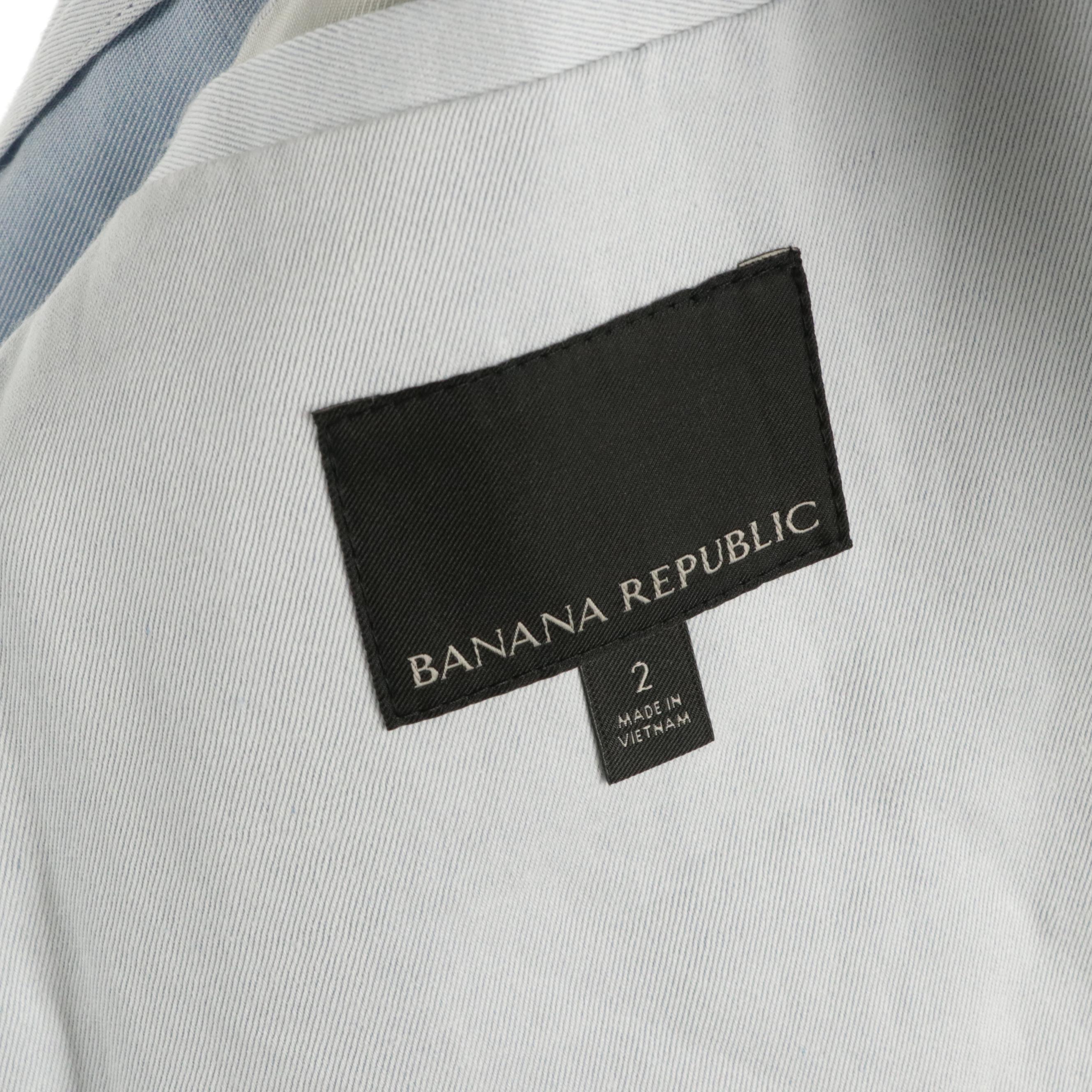 Banana Republic Two-Piece Suits in White Striped & Baby Blue Linen/Cotton Blends