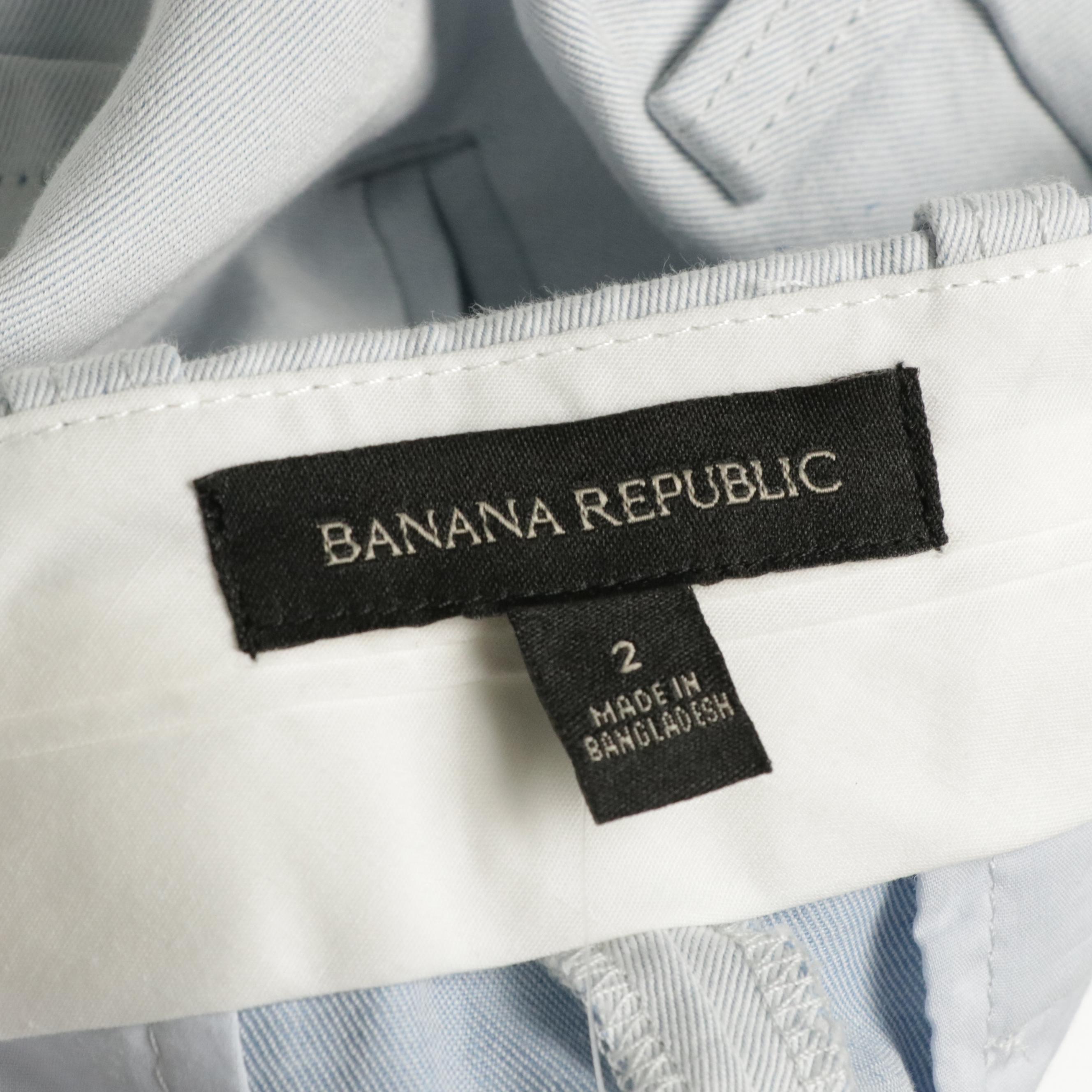 Banana Republic Two-Piece Suits in White Striped & Baby Blue Linen/Cotton Blends