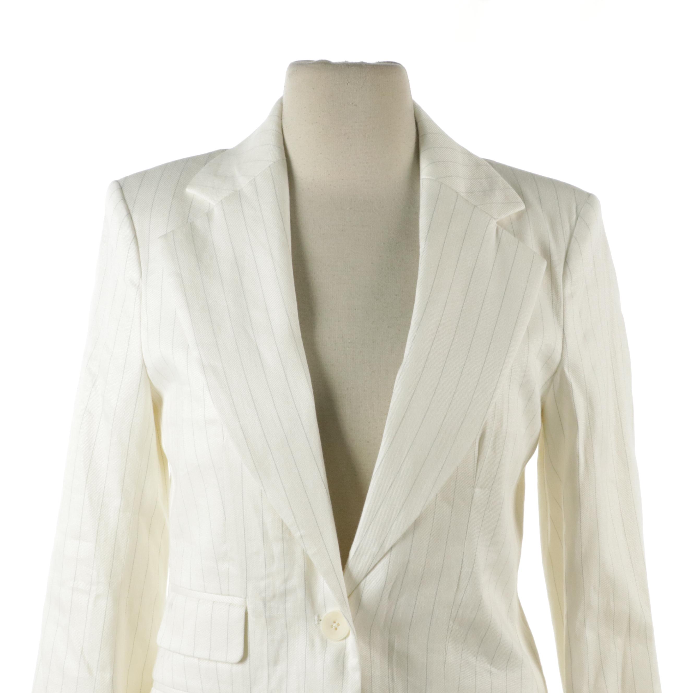 Banana Republic Two-Piece Suits in White Striped & Baby Blue Linen/Cotton Blends