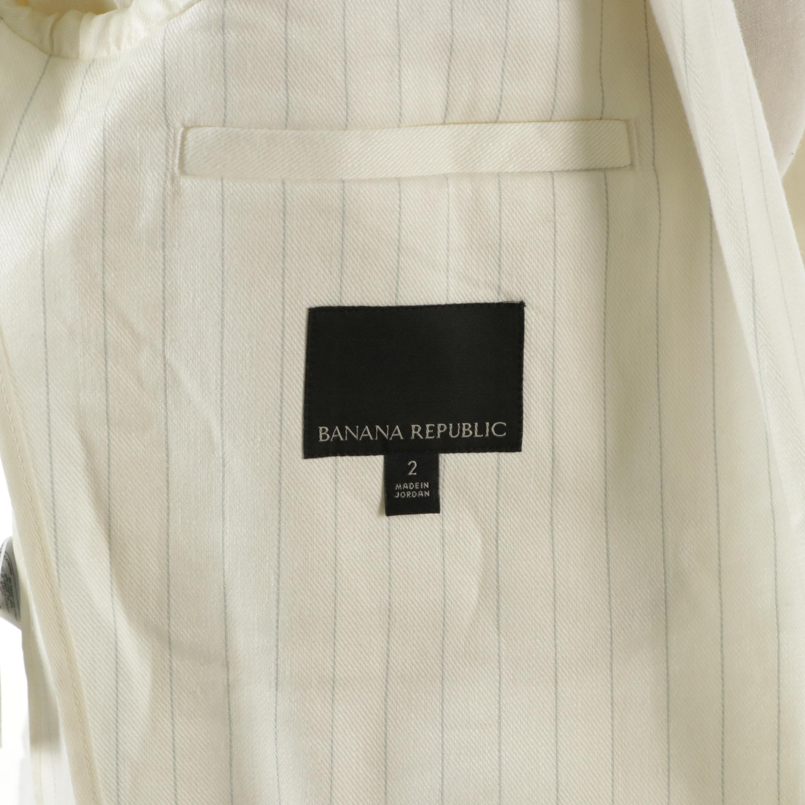 Banana Republic Two-Piece Suits in White Striped & Baby Blue Linen/Cotton Blends
