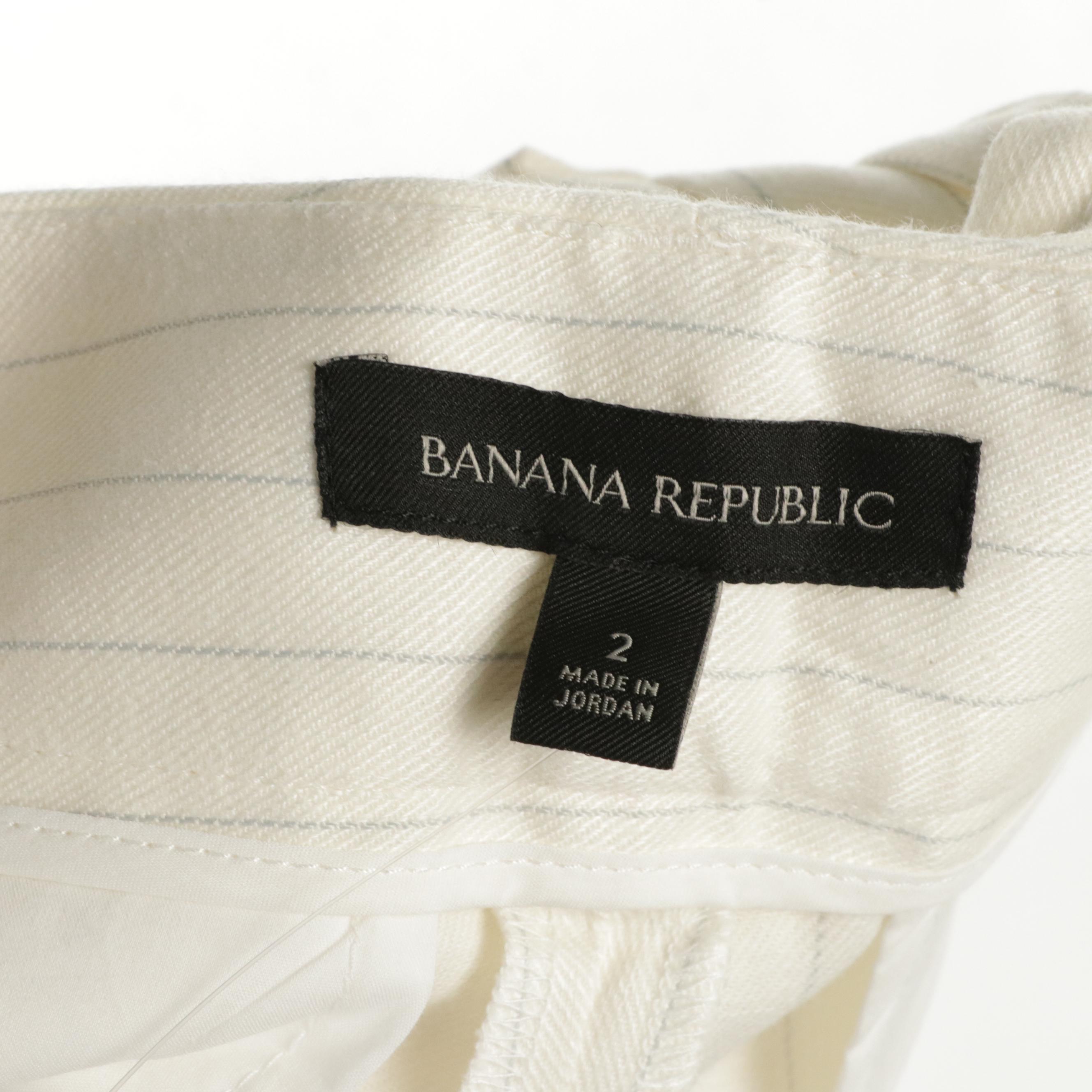 Banana Republic Two-Piece Suits in White Striped & Baby Blue Linen/Cotton Blends