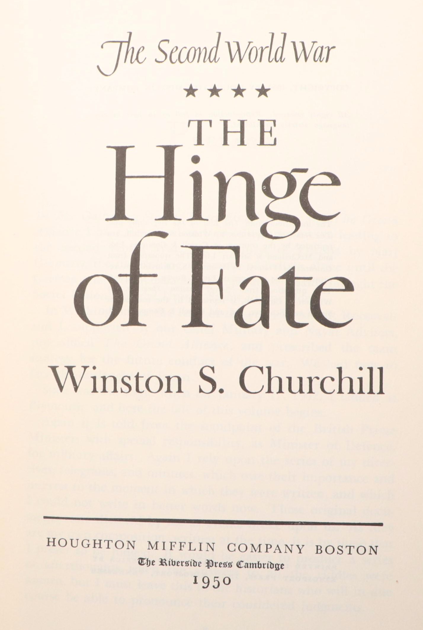 Book Club Edition "The Second World War" by Winston S. Churchill, Mid-20th C.