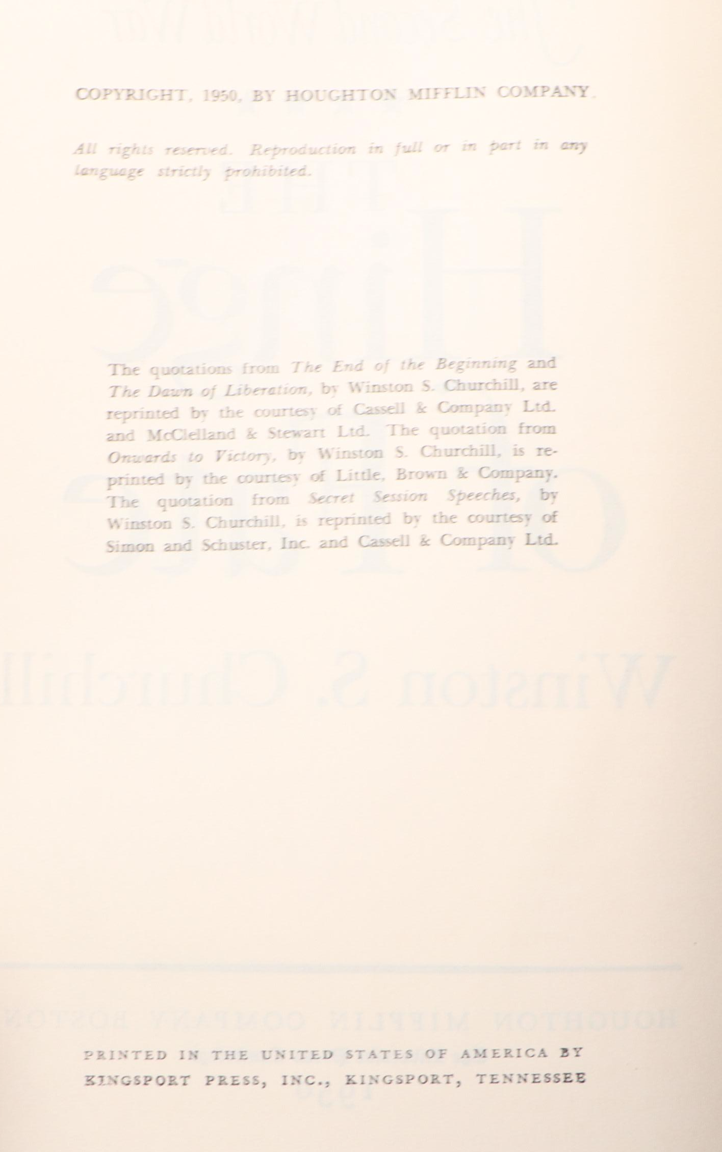 Book Club Edition "The Second World War" by Winston S. Churchill, Mid-20th C.