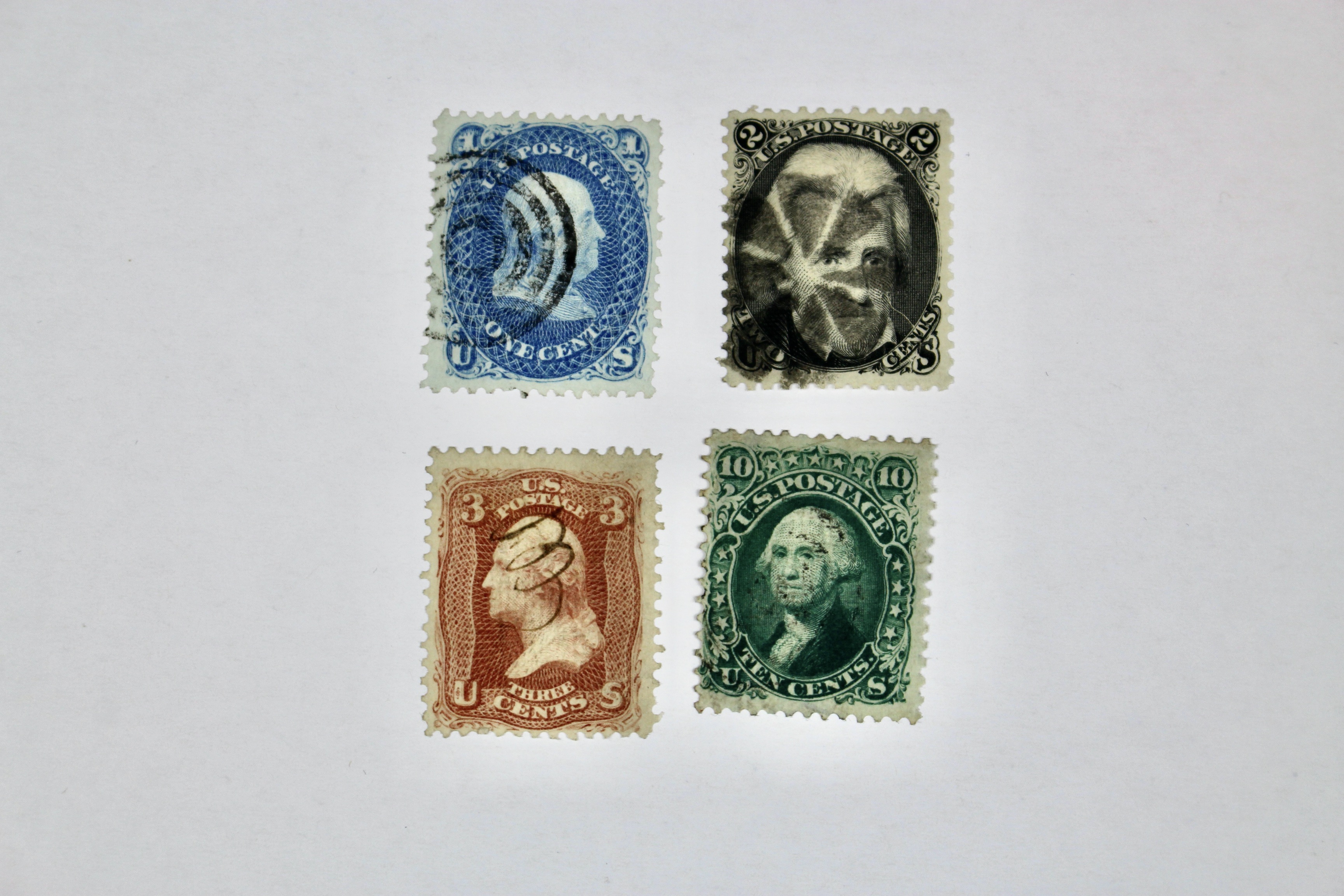 Group of Four Early Used U.S. Stamps with Grills Including Scott# 88, 92, 93, 96