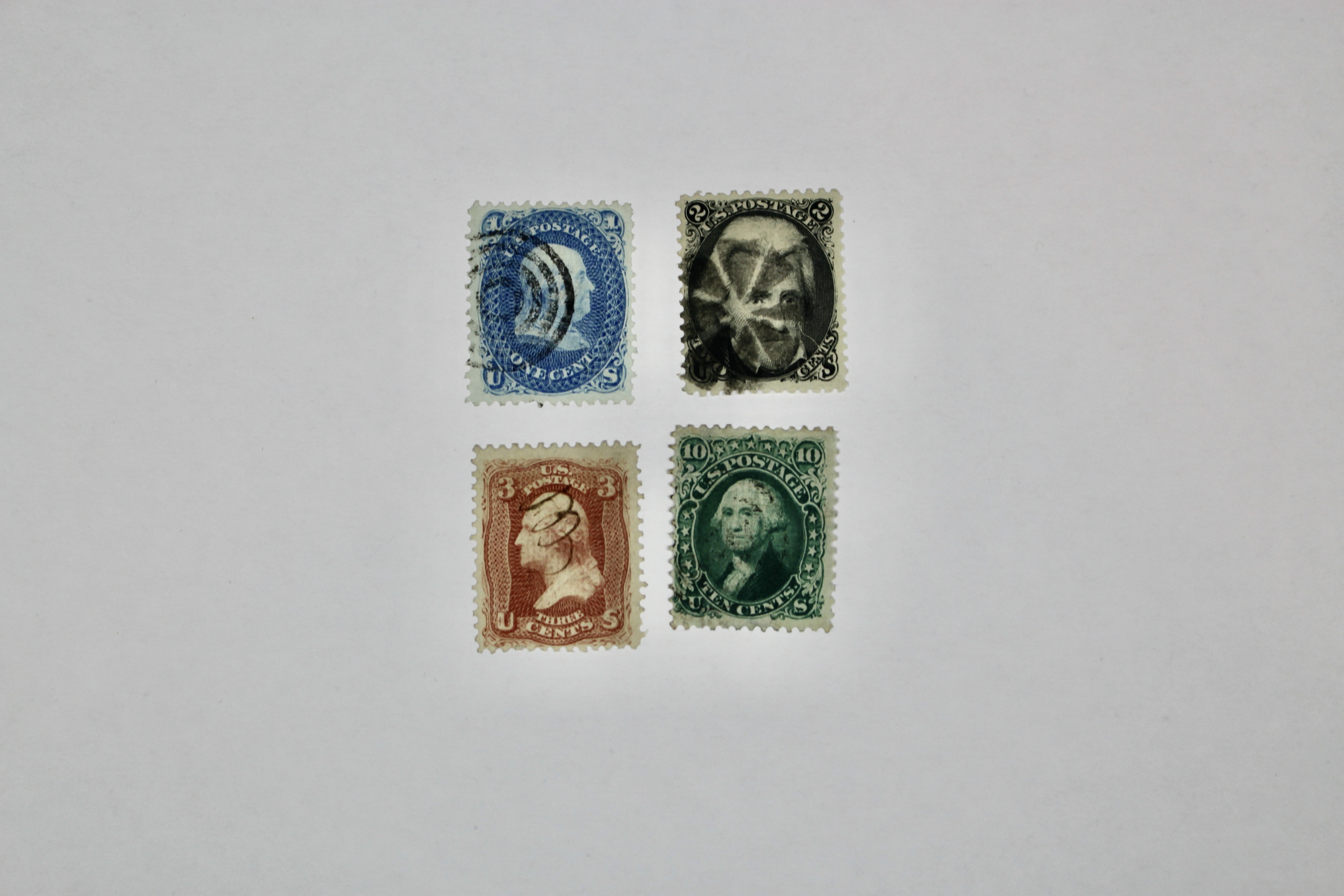 Group of Four Early Used U.S. Stamps with Grills Including Scott# 88, 92, 93, 96
