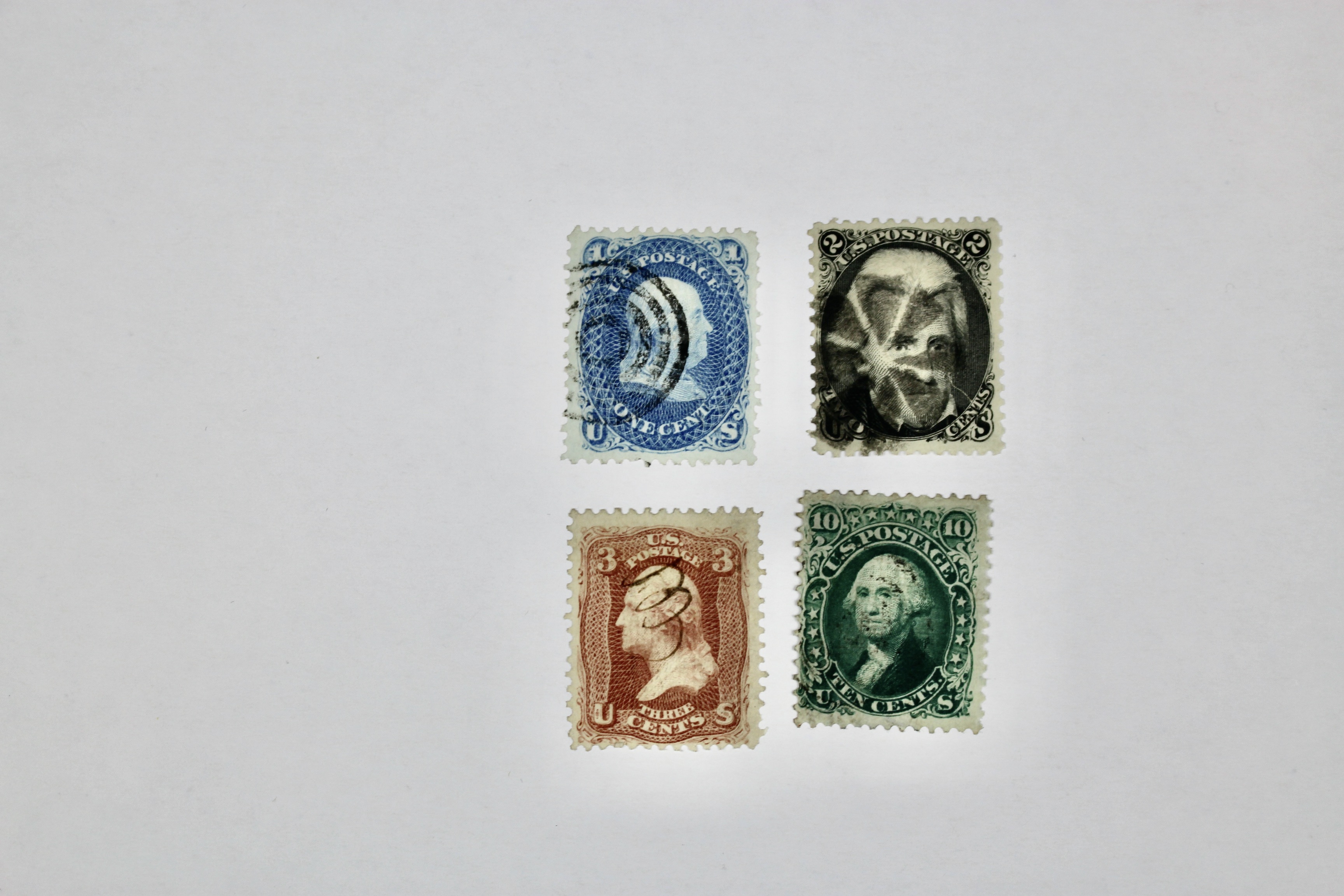 Group of Four Early Used U.S. Stamps with Grills Including Scott# 88, 92, 93, 96