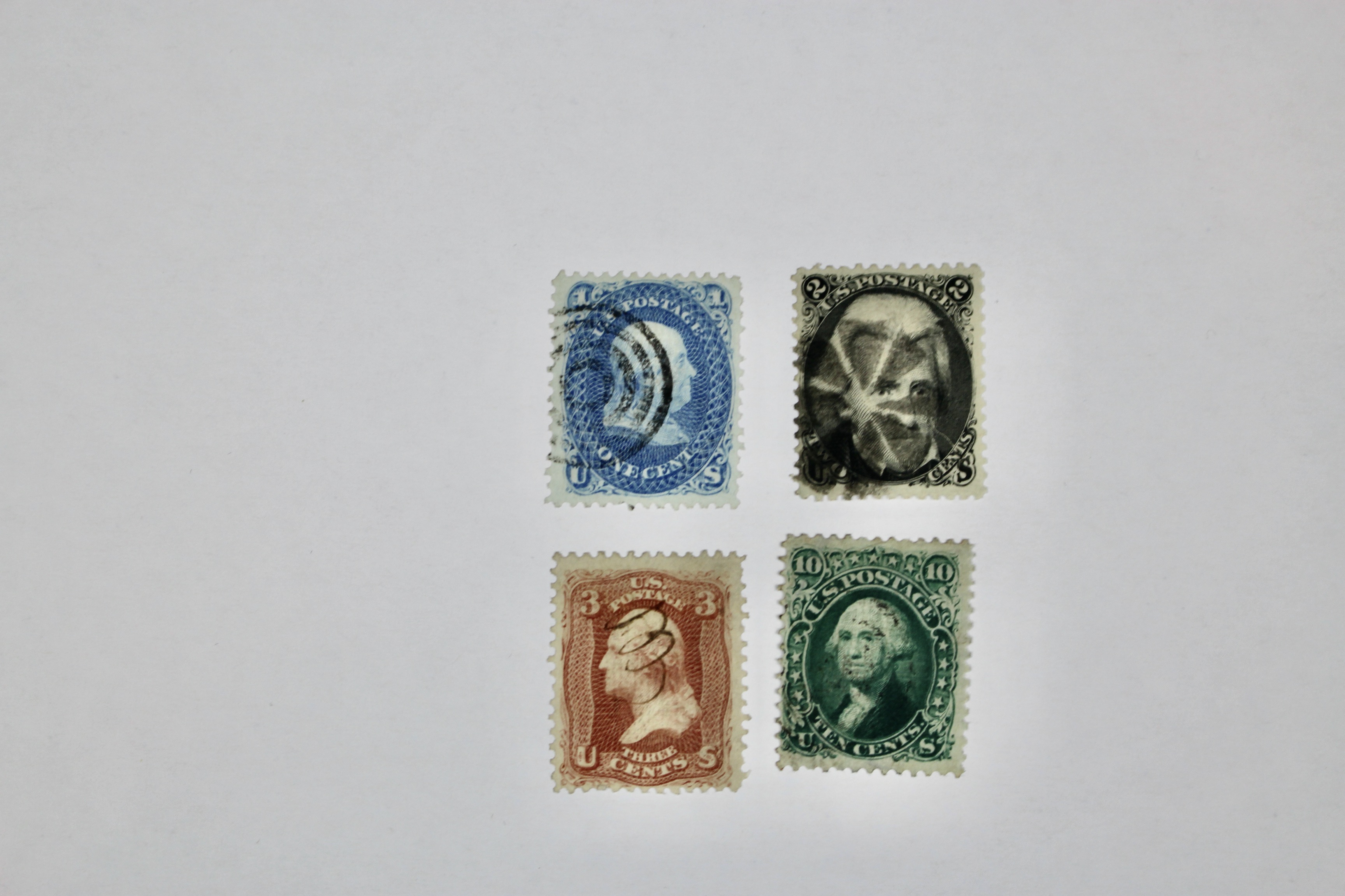 Group of Four Early Used U.S. Stamps with Grills Including Scott# 88, 92, 93, 96
