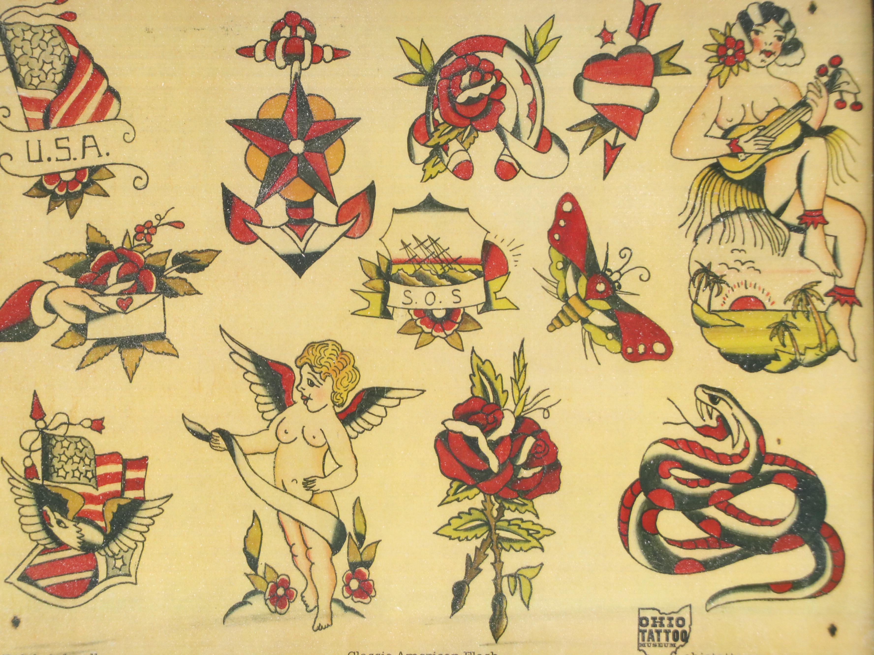 Ohio Tattoo Museum Offset Lithographs of Classic American Flash Designs