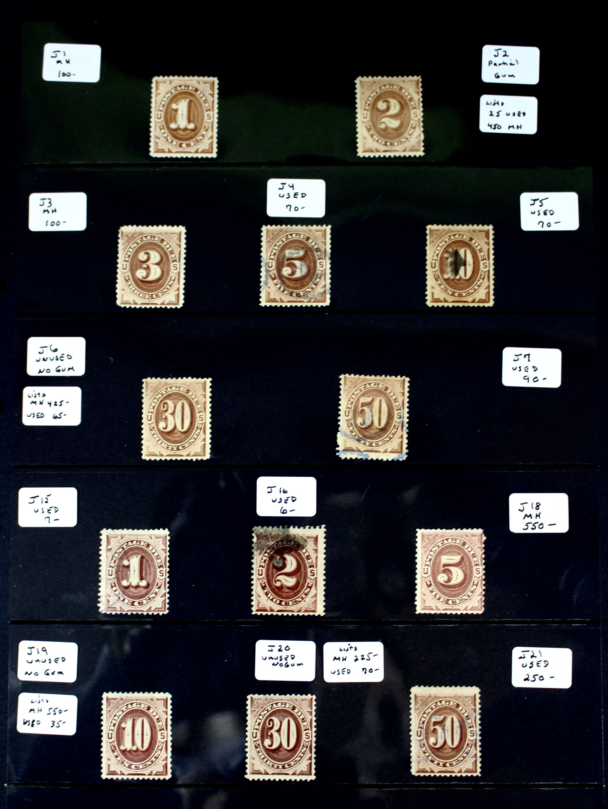 Group of 13 Early U.S. Postage Due Stamps