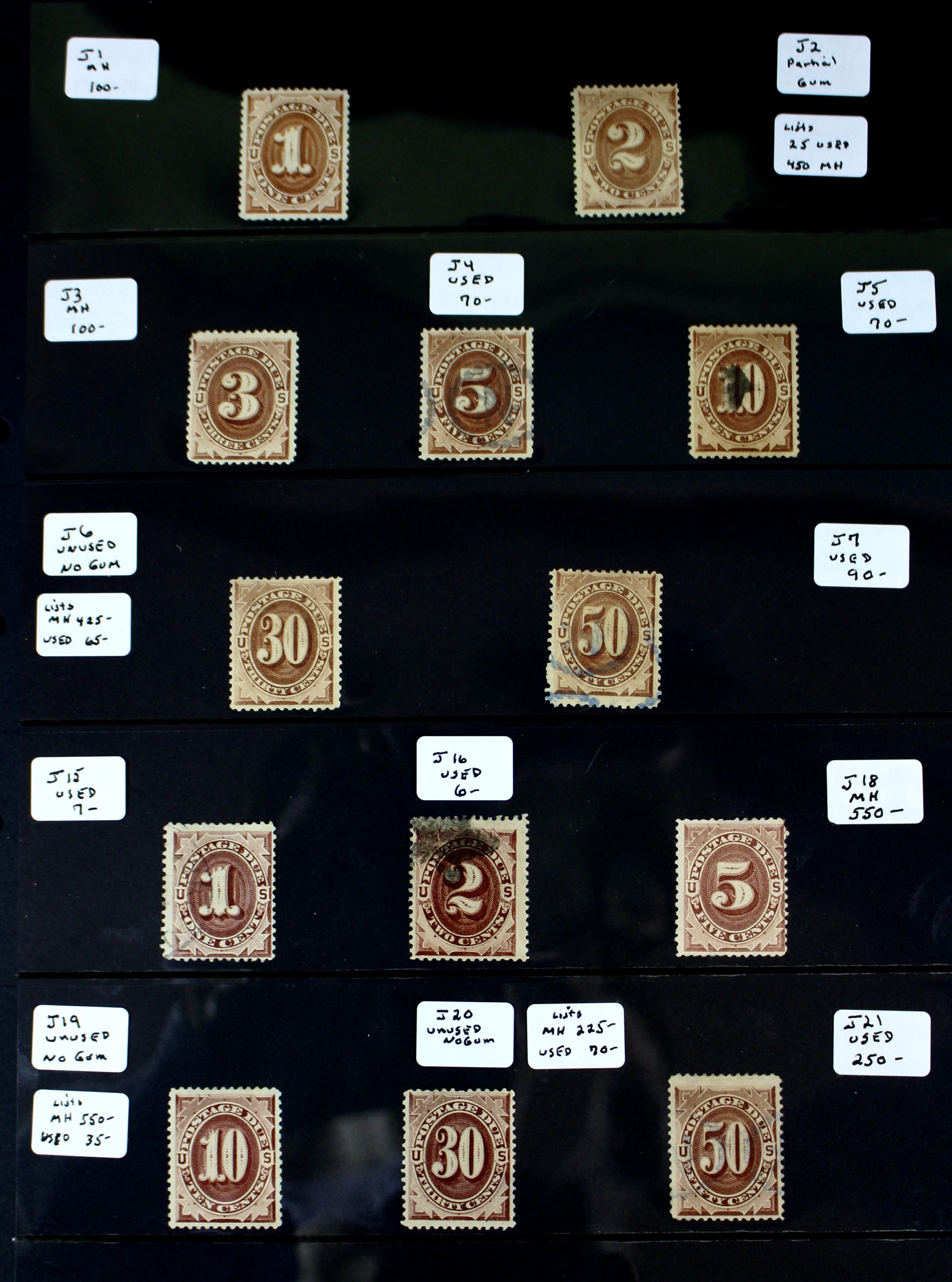 Group of 13 Early U.S. Postage Due Stamps