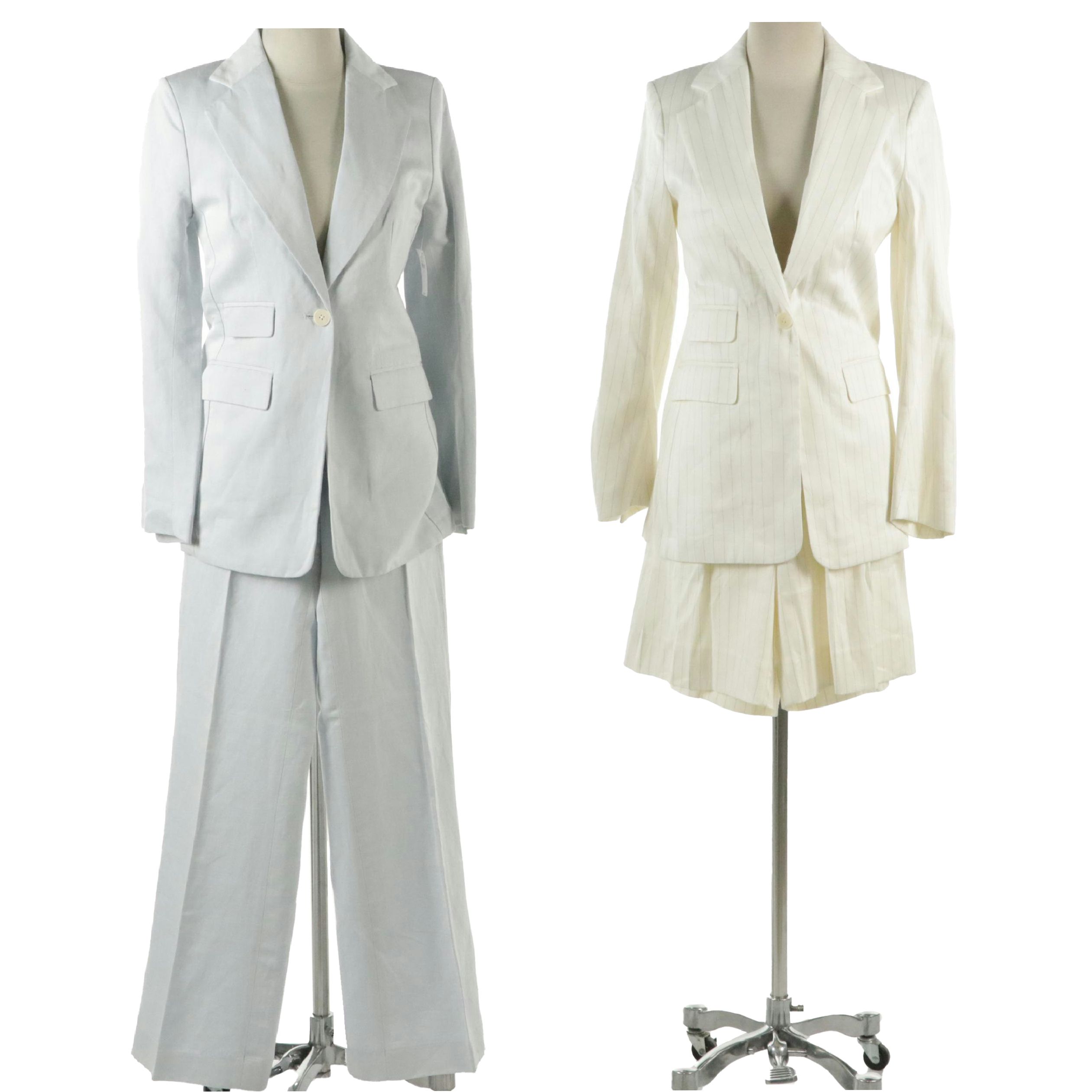 Banana Republic Two-Piece Suits in White Striped & Baby Blue Linen/Cotton Blends