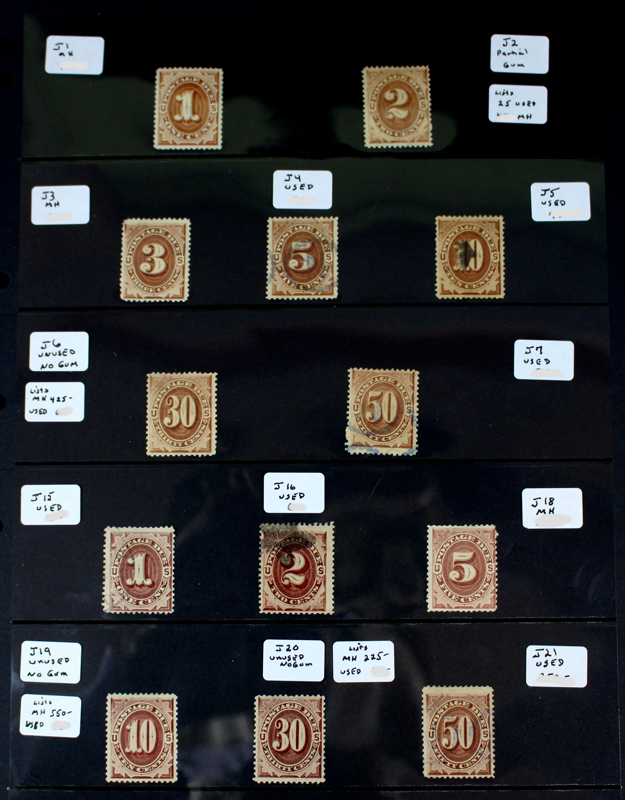 Group of 13 Early U.S. Postage Due Stamps