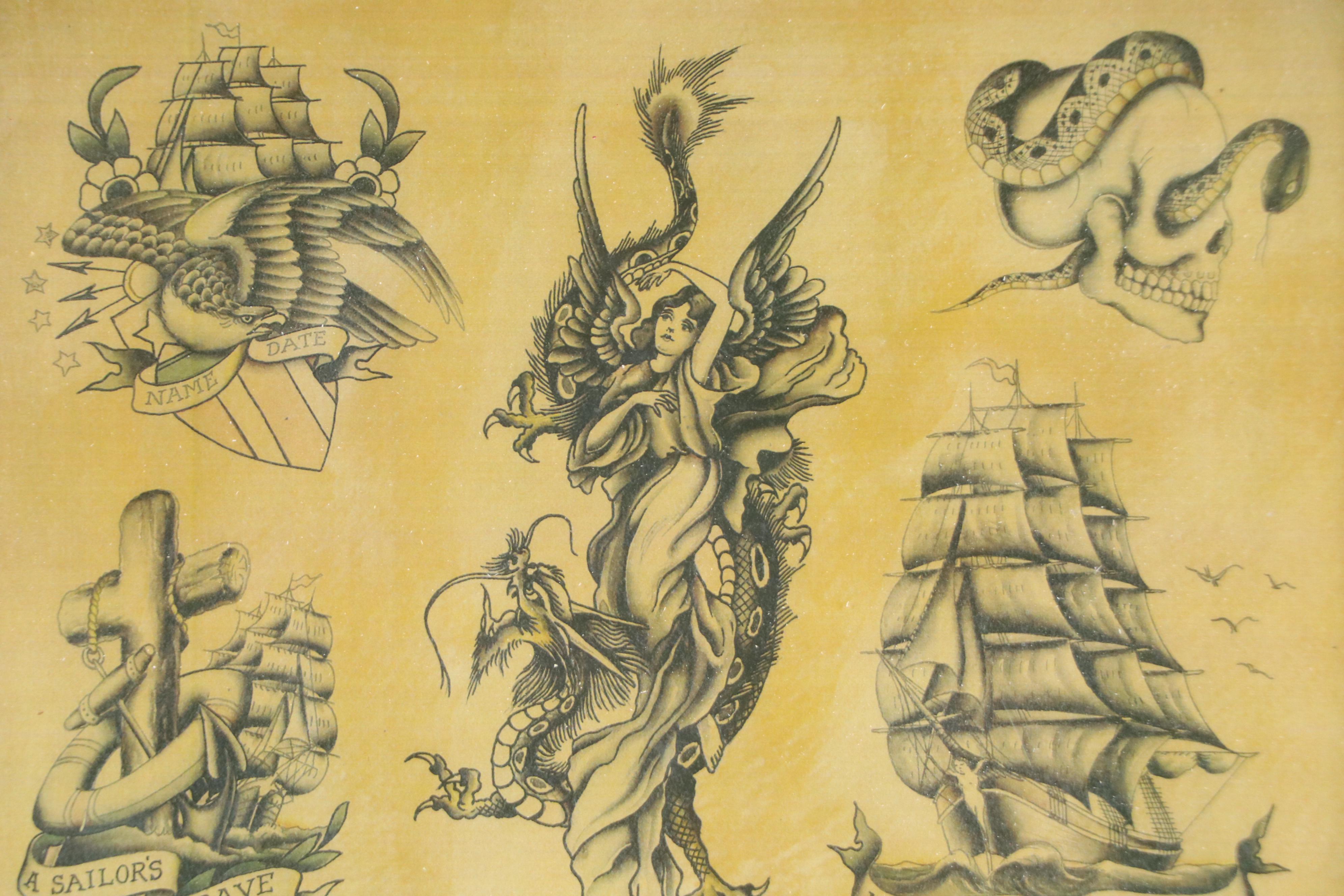 Ohio Tattoo Museum Offset Lithographs of Bob Wicks Nautical Tattoo Designs