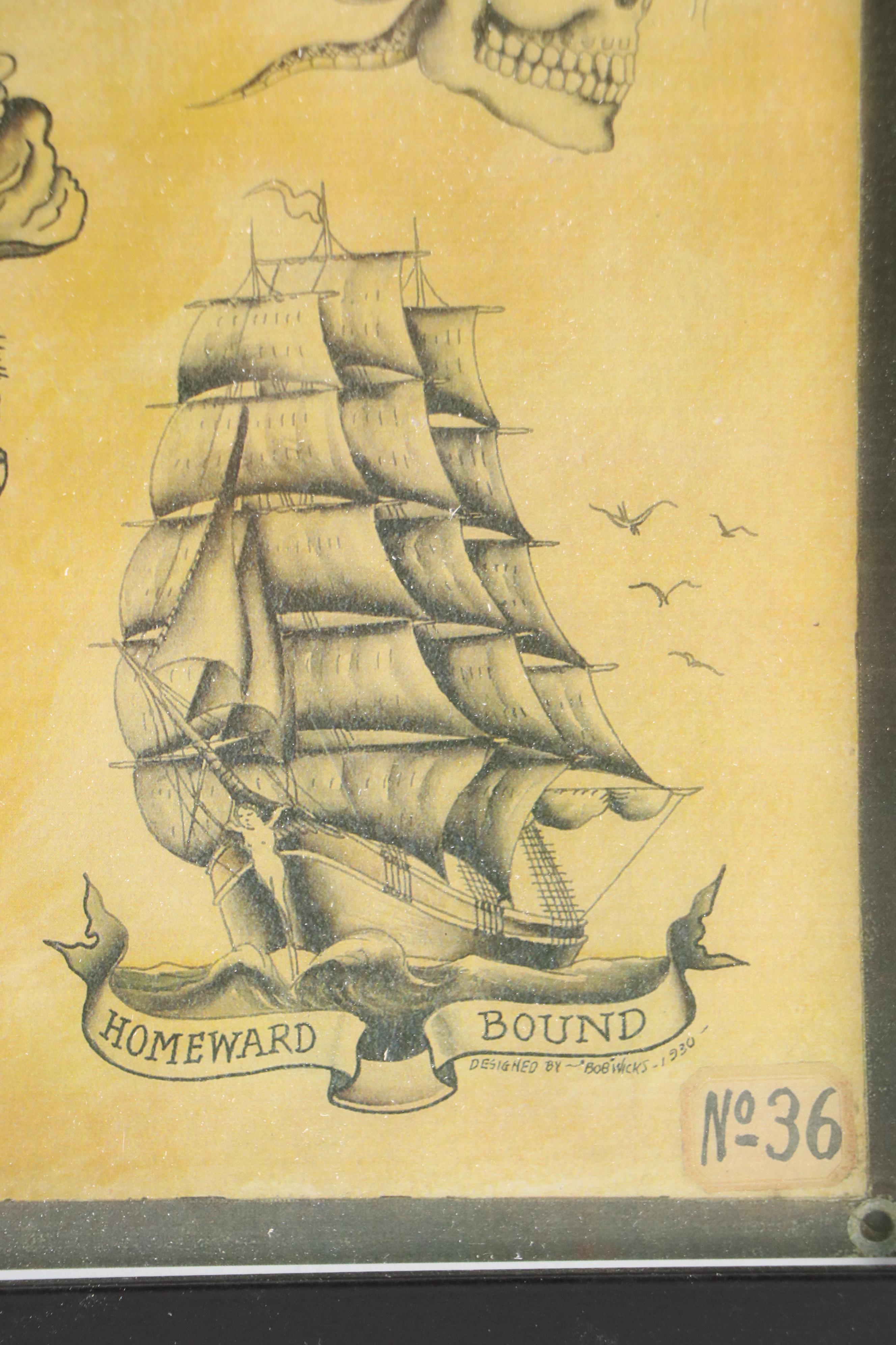 Ohio Tattoo Museum Offset Lithographs of Bob Wicks Nautical Tattoo Designs