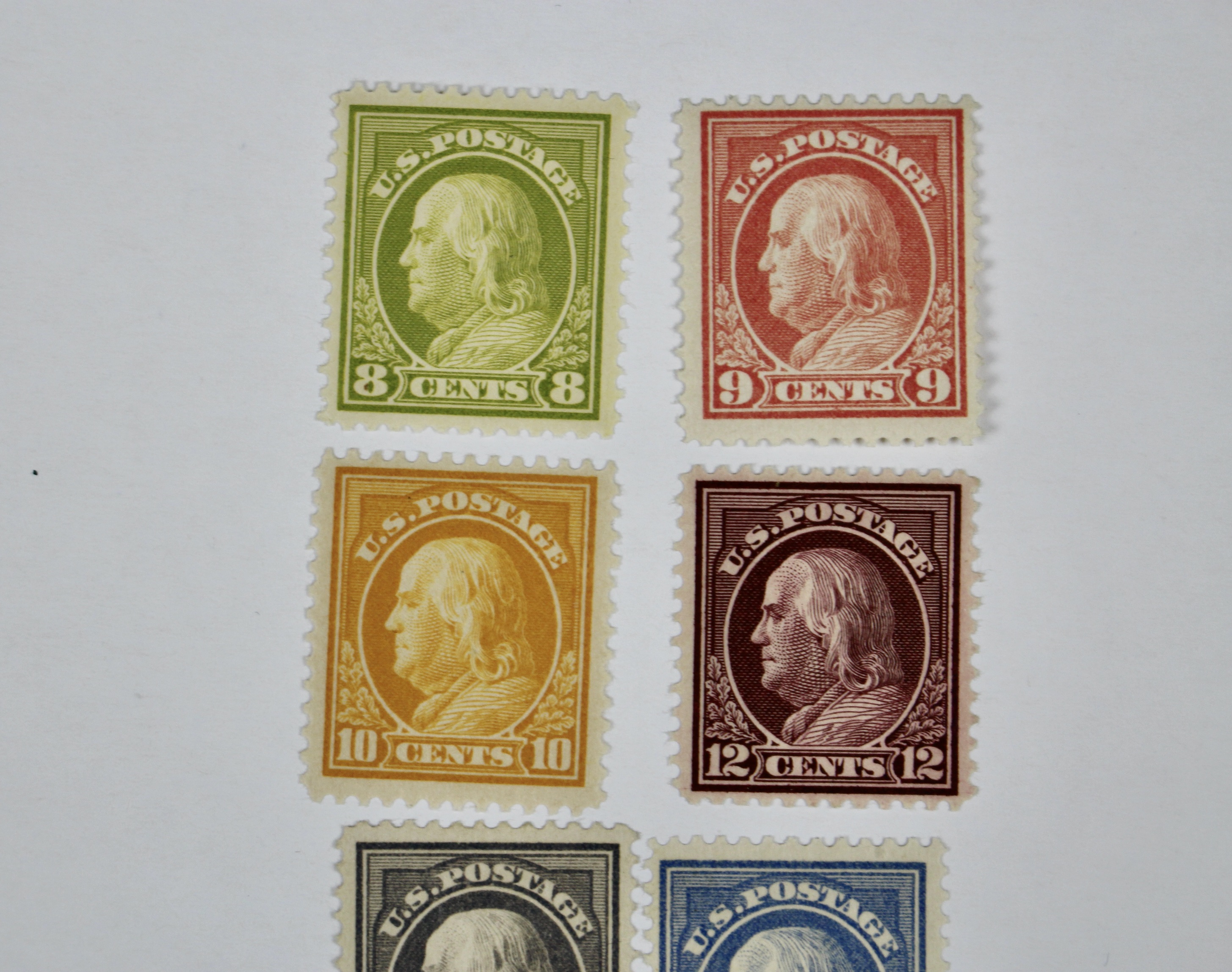 Seven Different Mint Franklin Stamps from 1912-1914