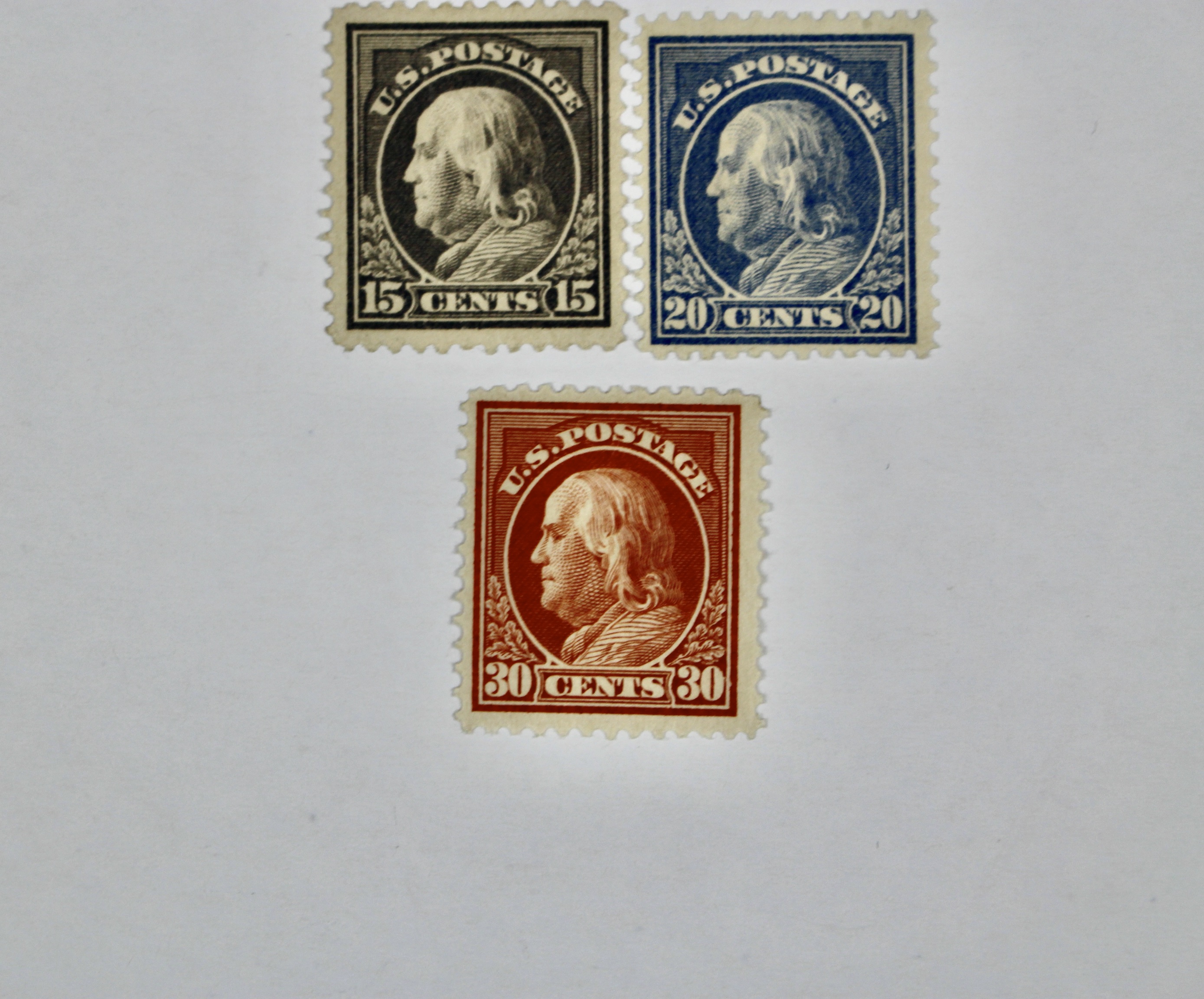 Seven Different Mint Franklin Stamps from 1912-1914