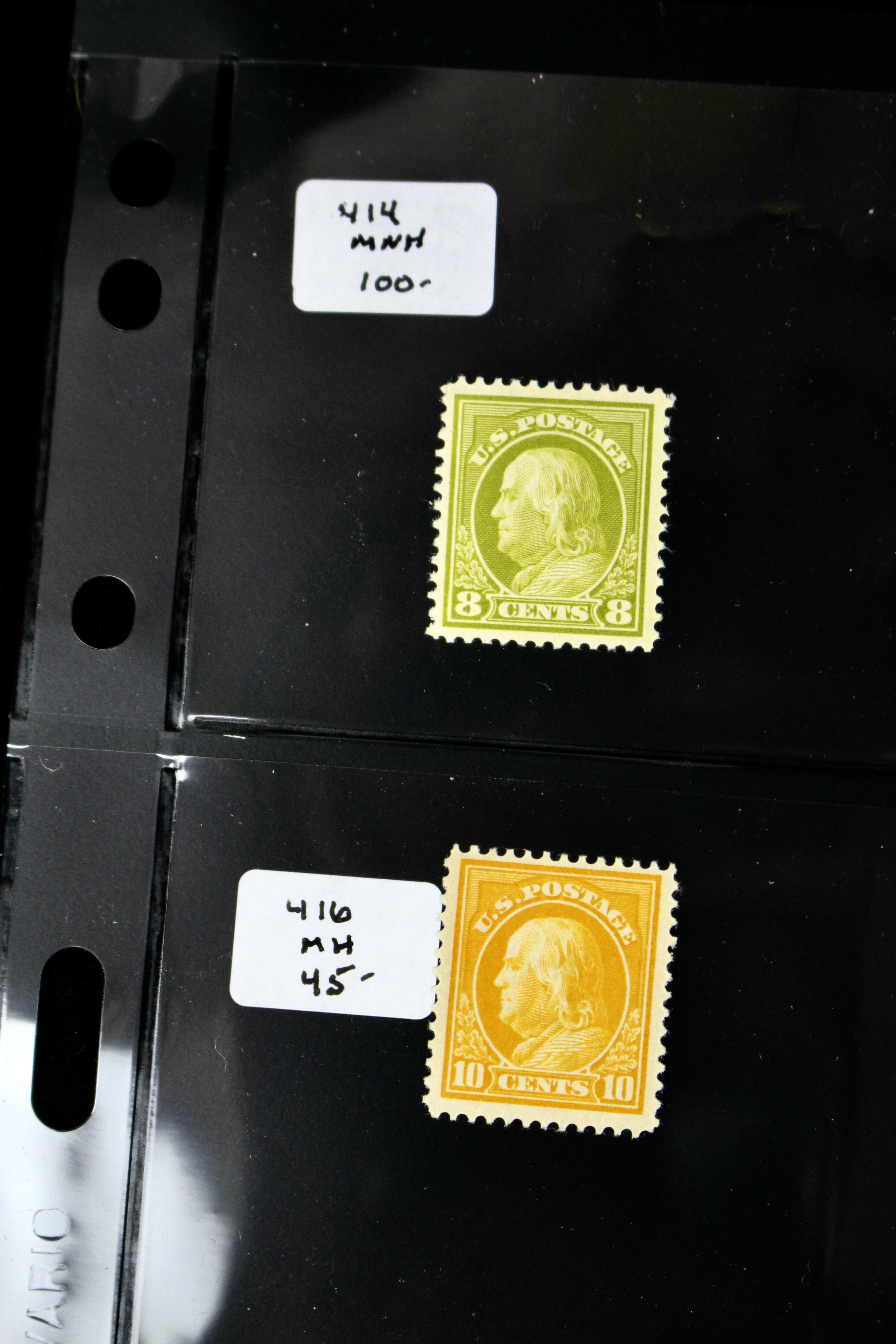 Seven Different Mint Franklin Stamps from 1912-1914