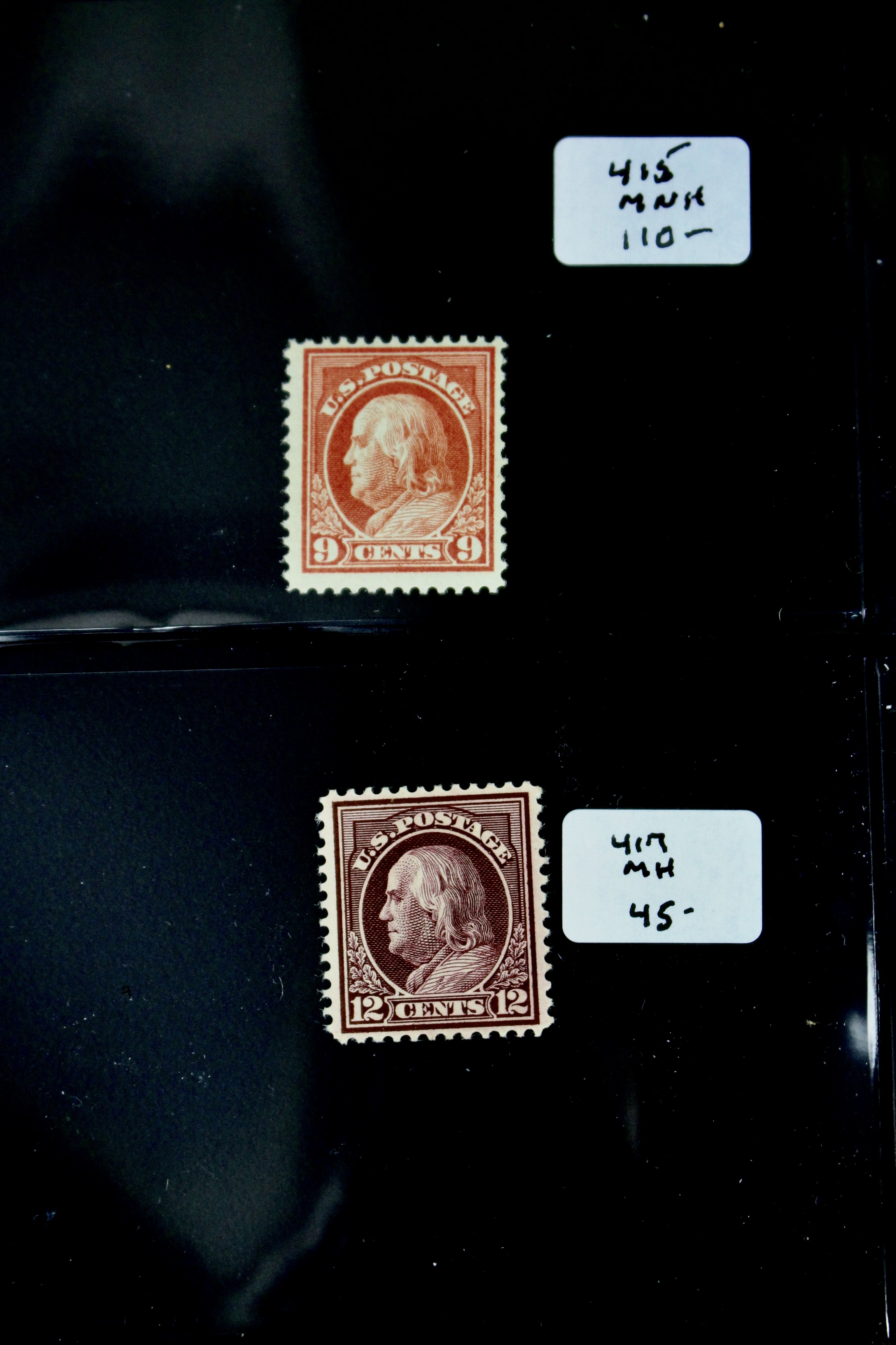 Seven Different Mint Franklin Stamps from 1912-1914