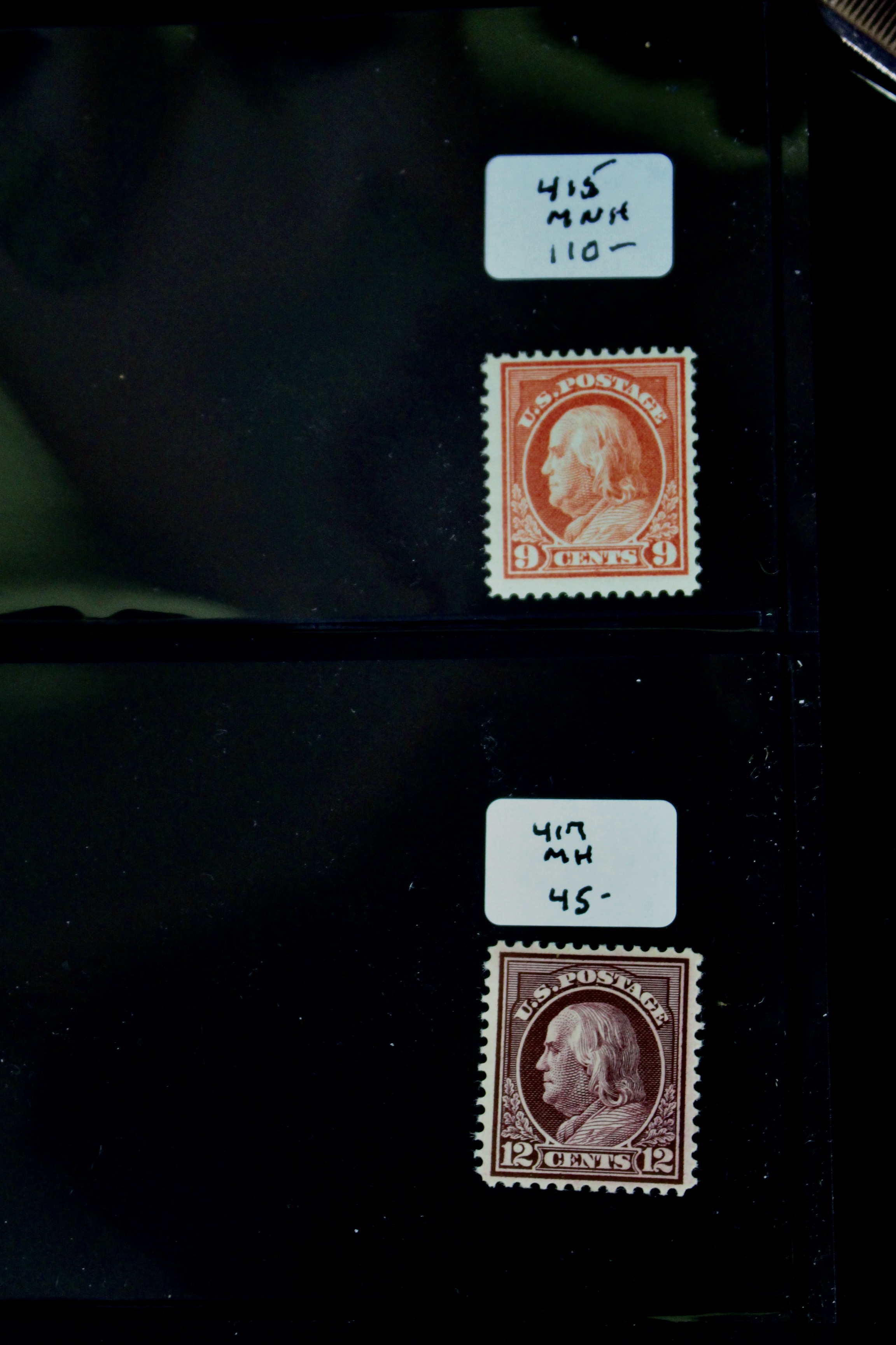 Seven Different Mint Franklin Stamps from 1912-1914