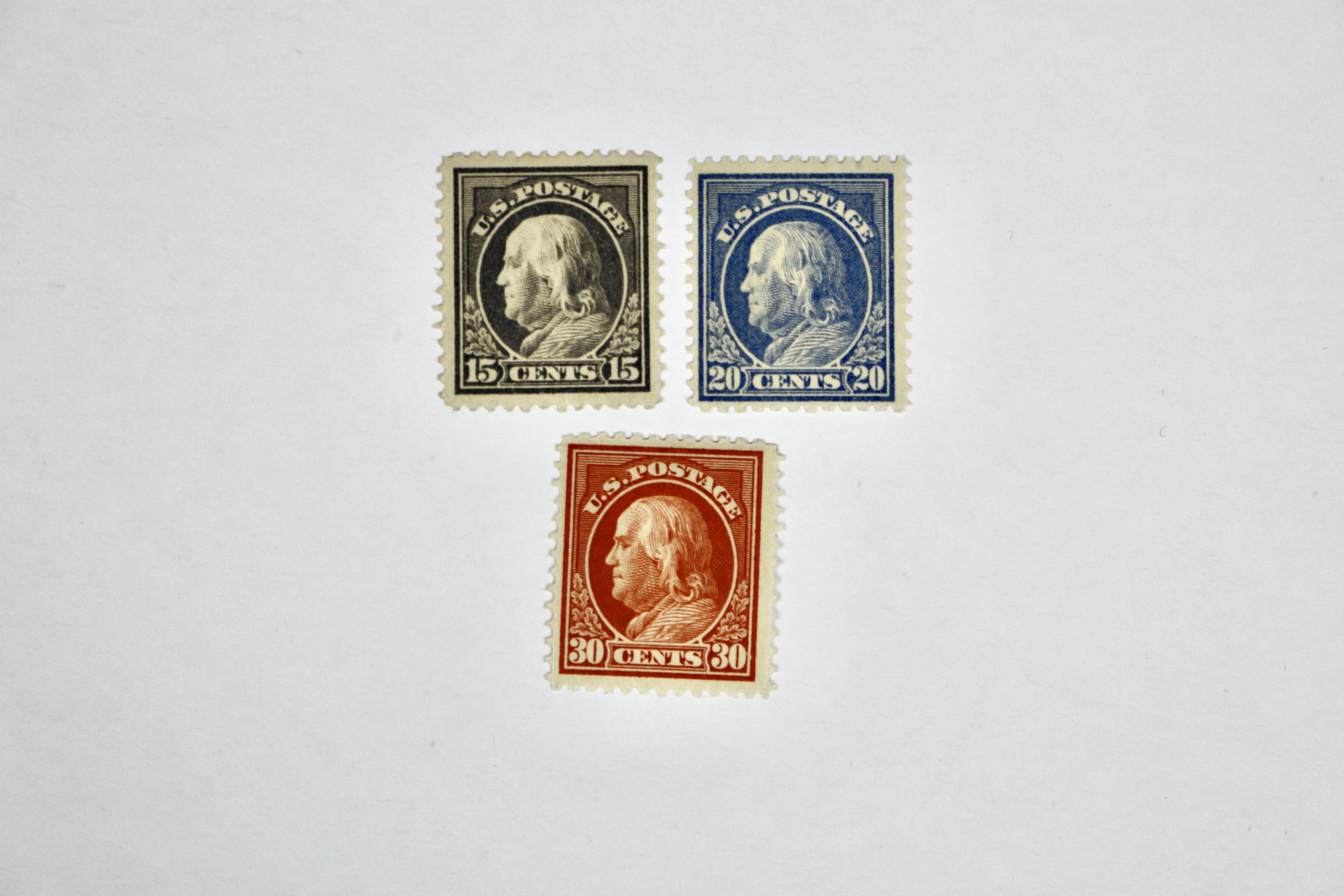 Seven Different Mint Franklin Stamps from 1912-1914