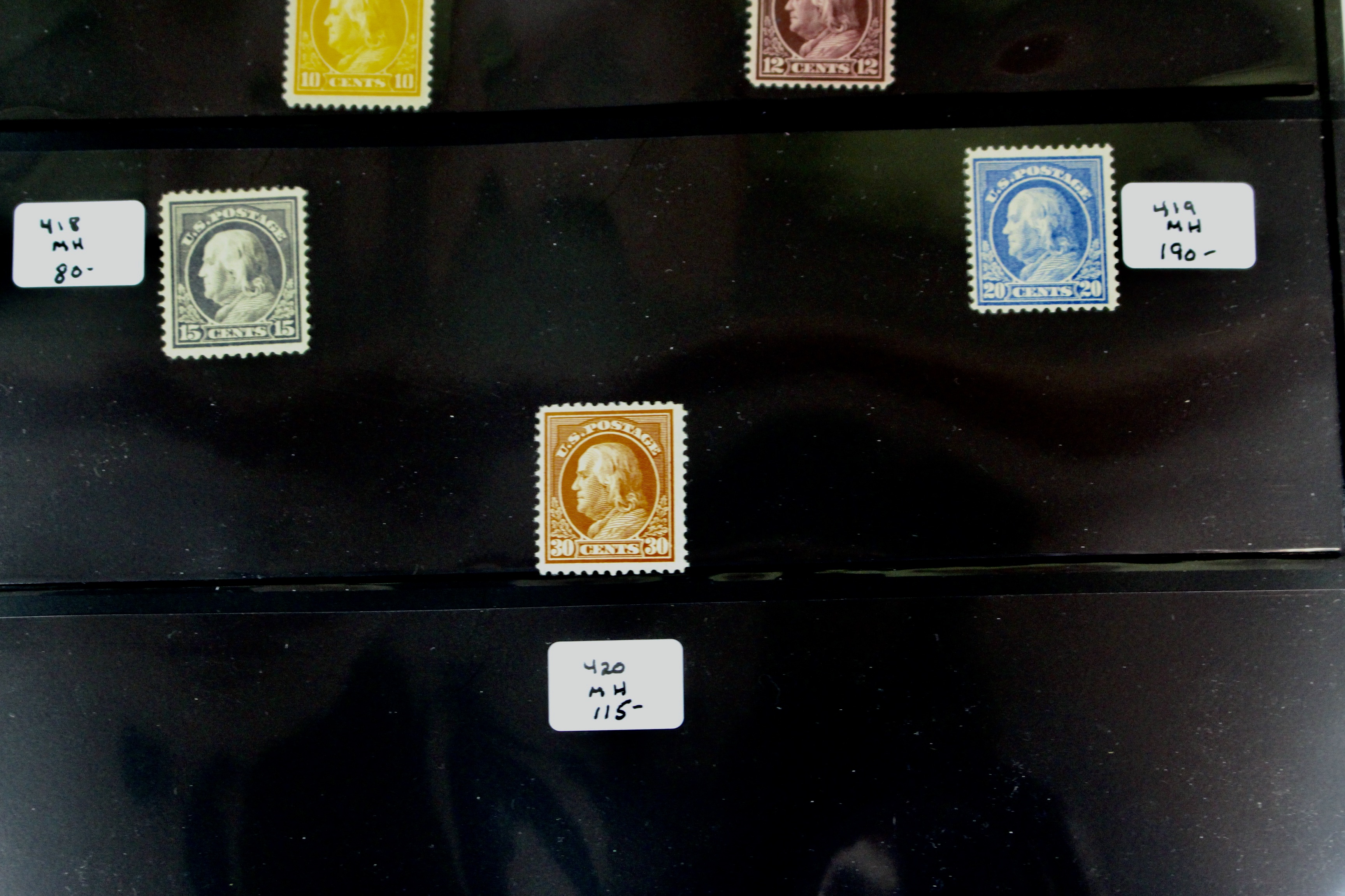 Seven Different Mint Franklin Stamps from 1912-1914
