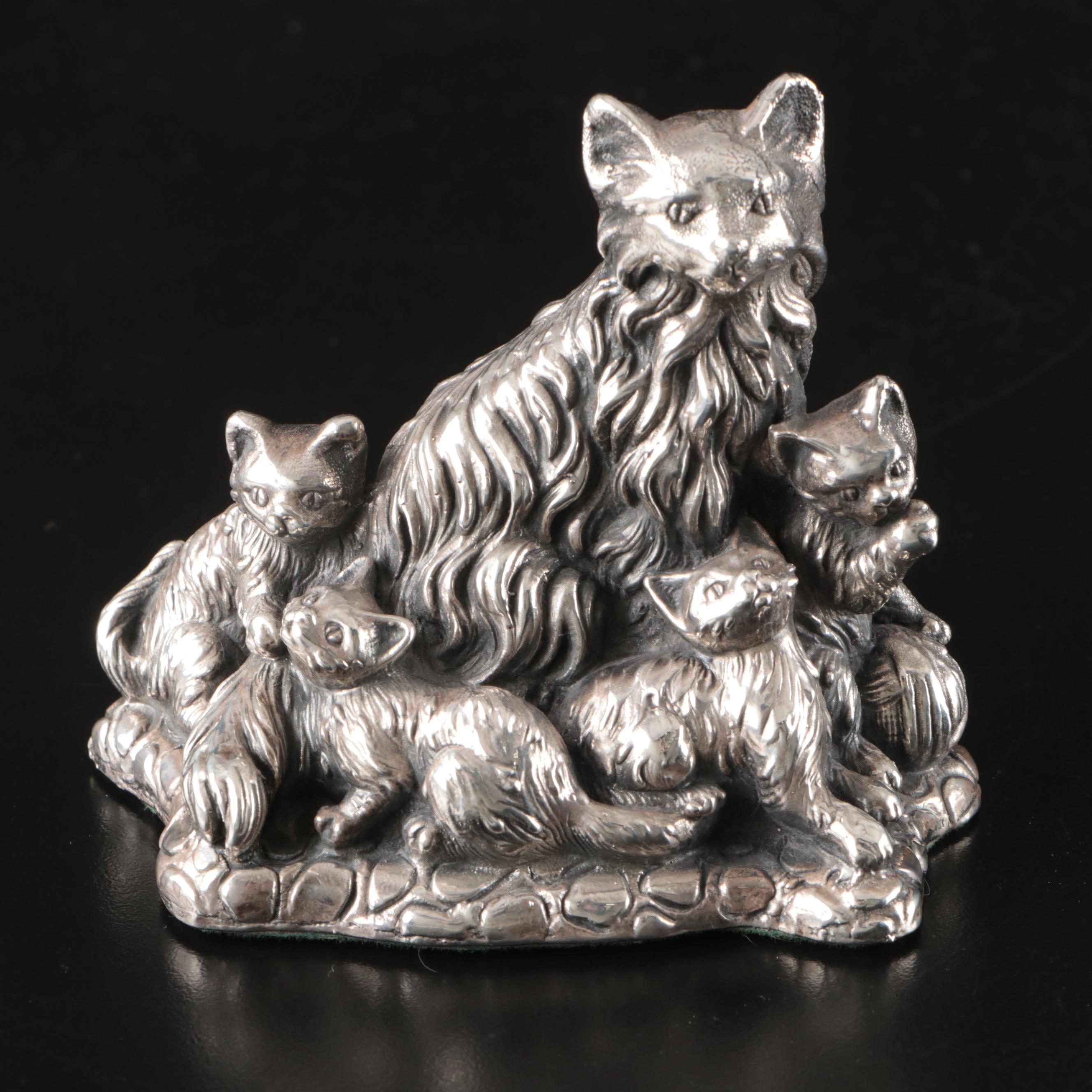 Sterling Silver Electroform Cat with Kittens