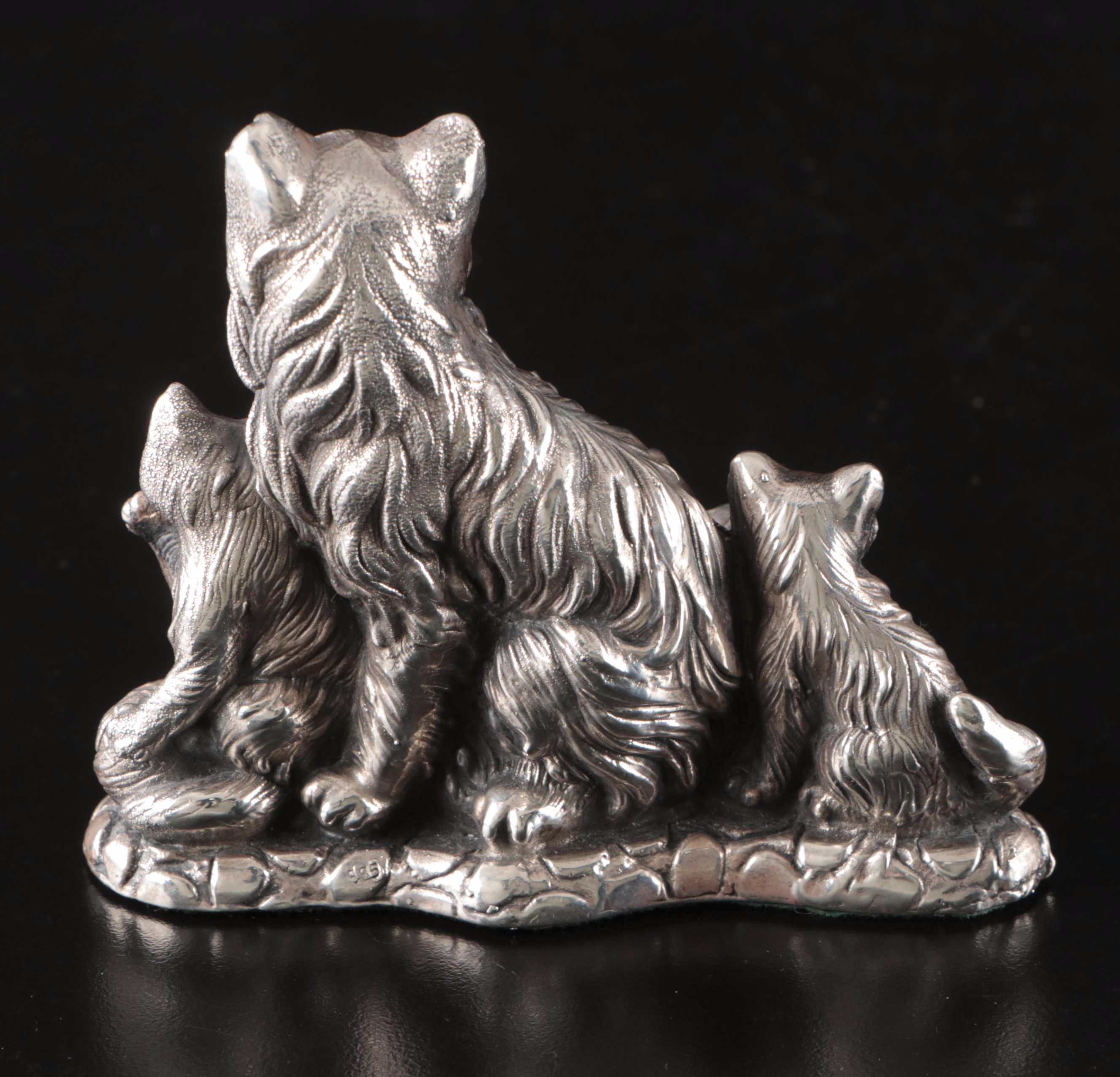 Sterling Silver Electroform Cat with Kittens