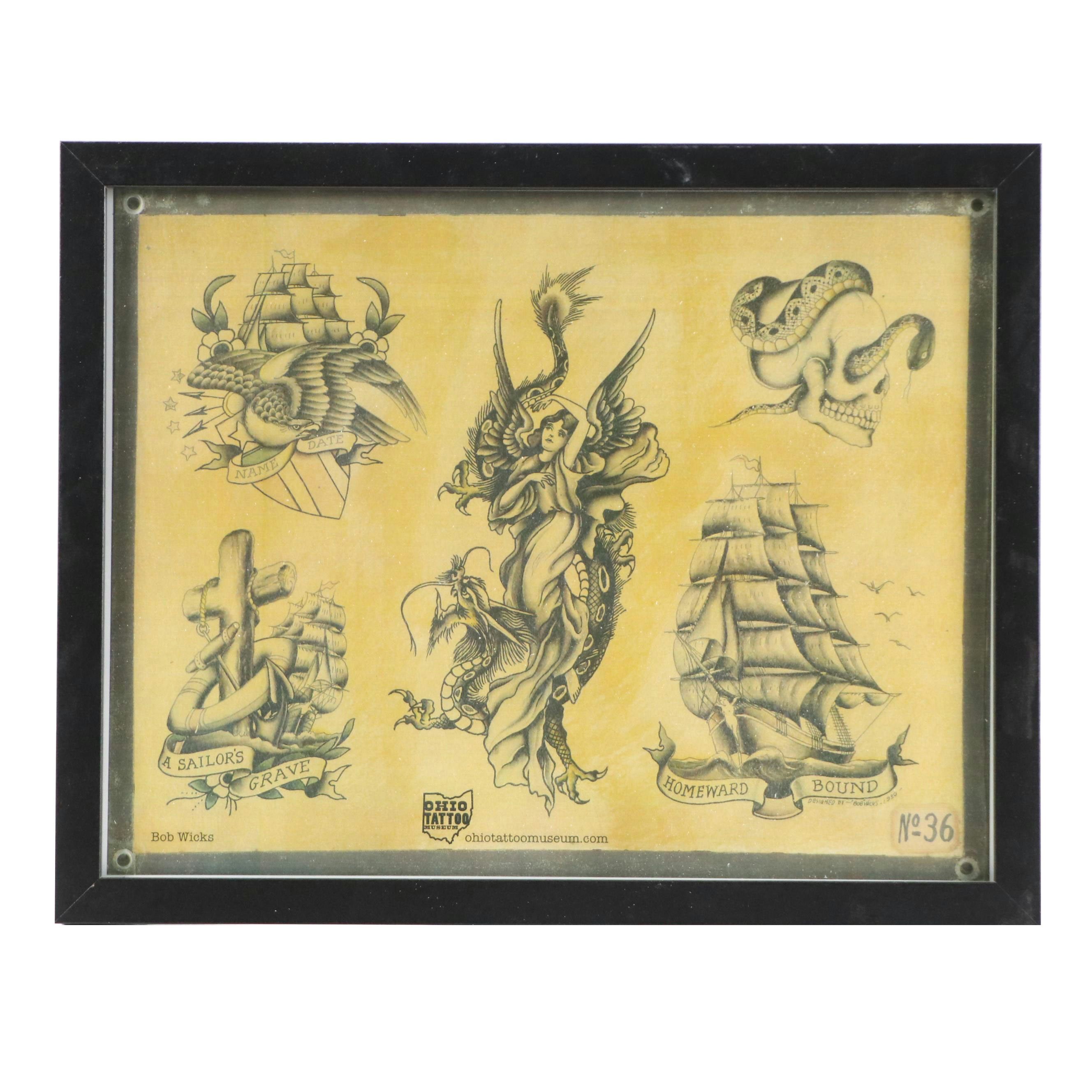 Ohio Tattoo Museum Offset Lithographs of Bob Wicks Nautical Tattoo Designs