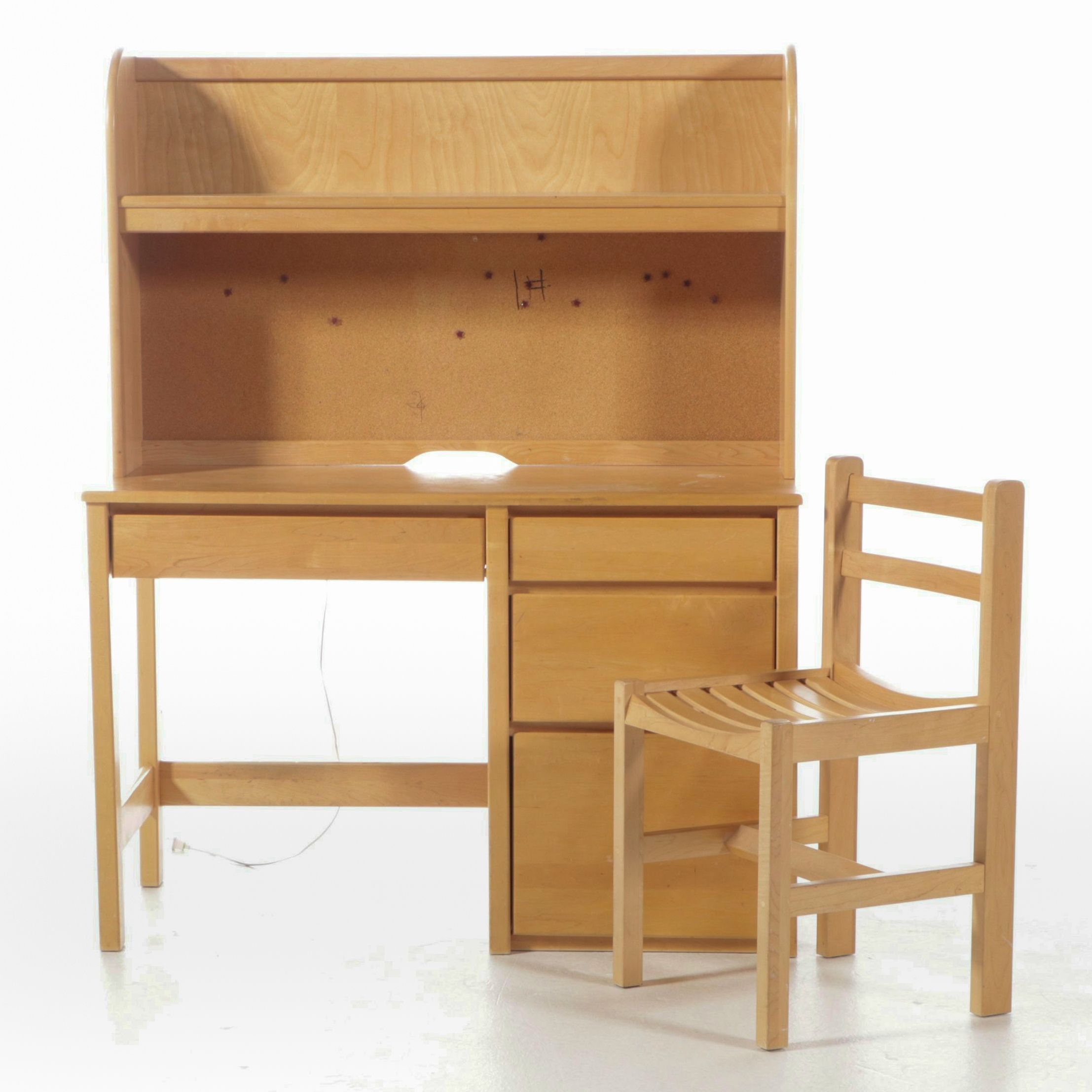 Blonde Wood Desk with Hutch and Desk Chair