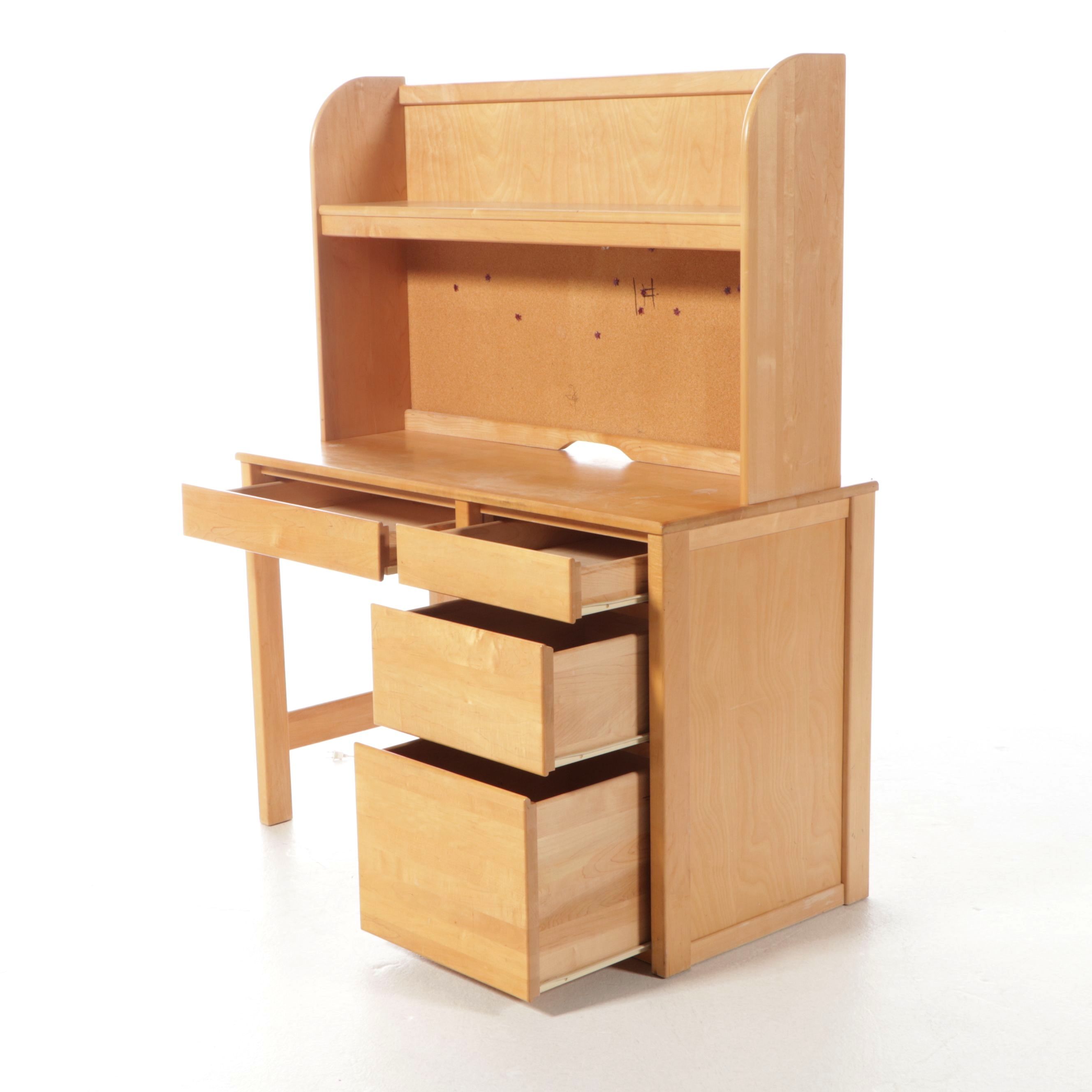Blonde Wood Desk with Hutch and Desk Chair