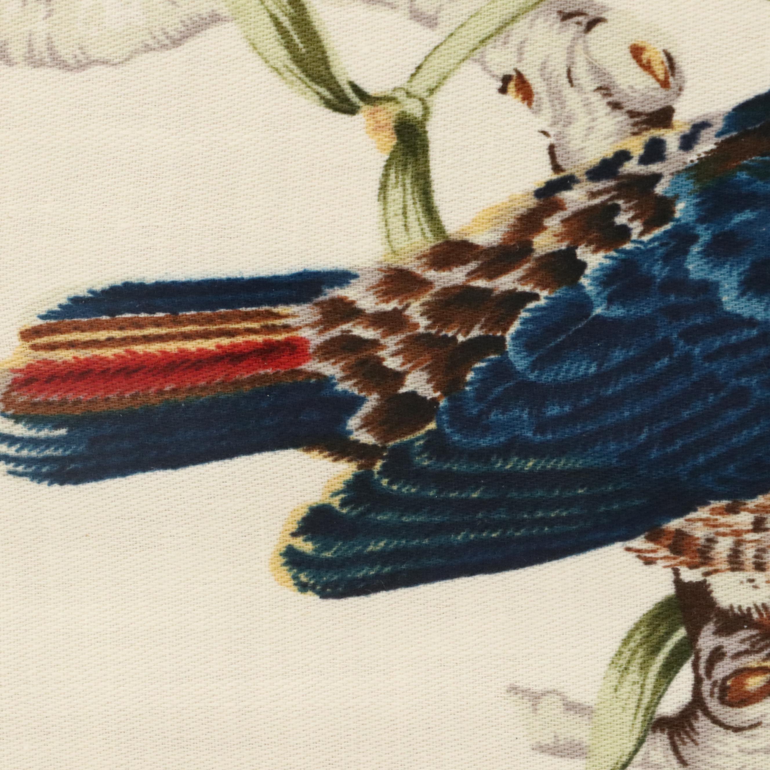 Watercolor Painting on Silk of Bird Eating Berries