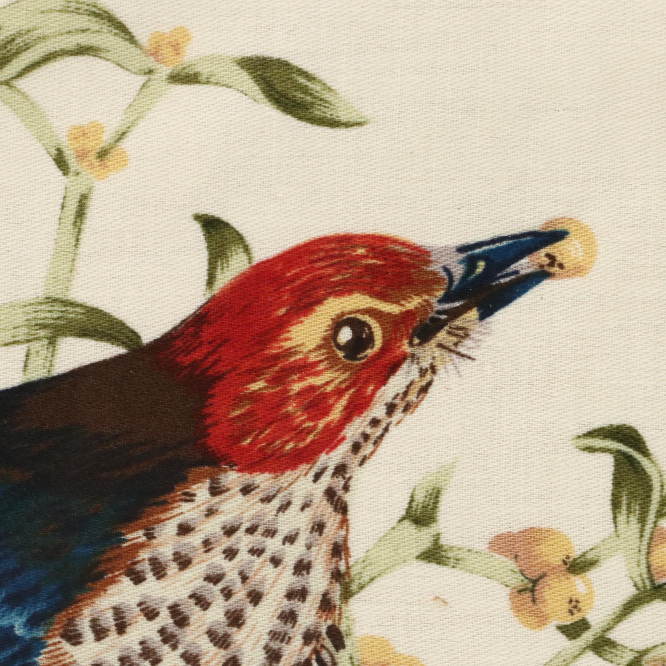 Watercolor Painting on Silk of Bird Eating Berries