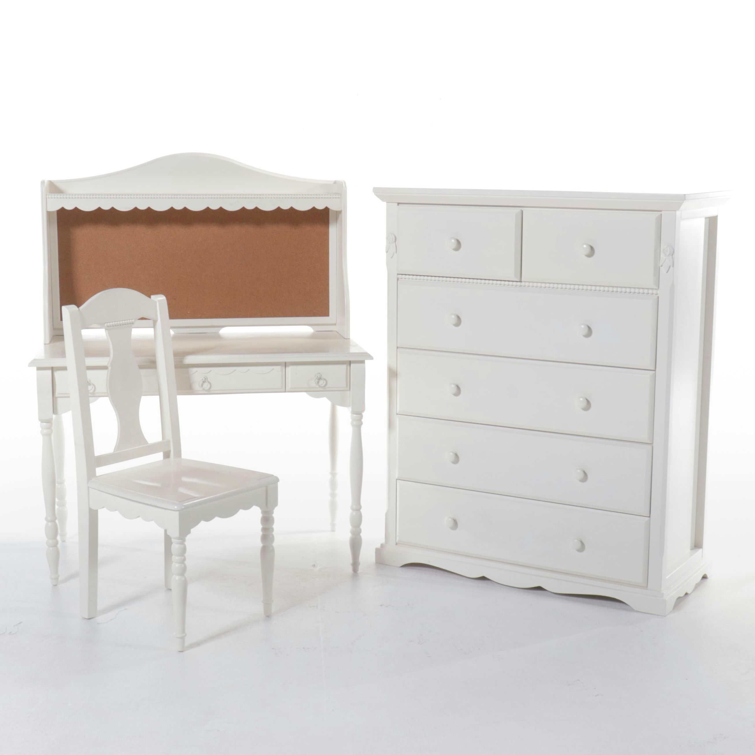 Cafe Kid White-Painted Wood Chest of Drawers, Desk, and Chair