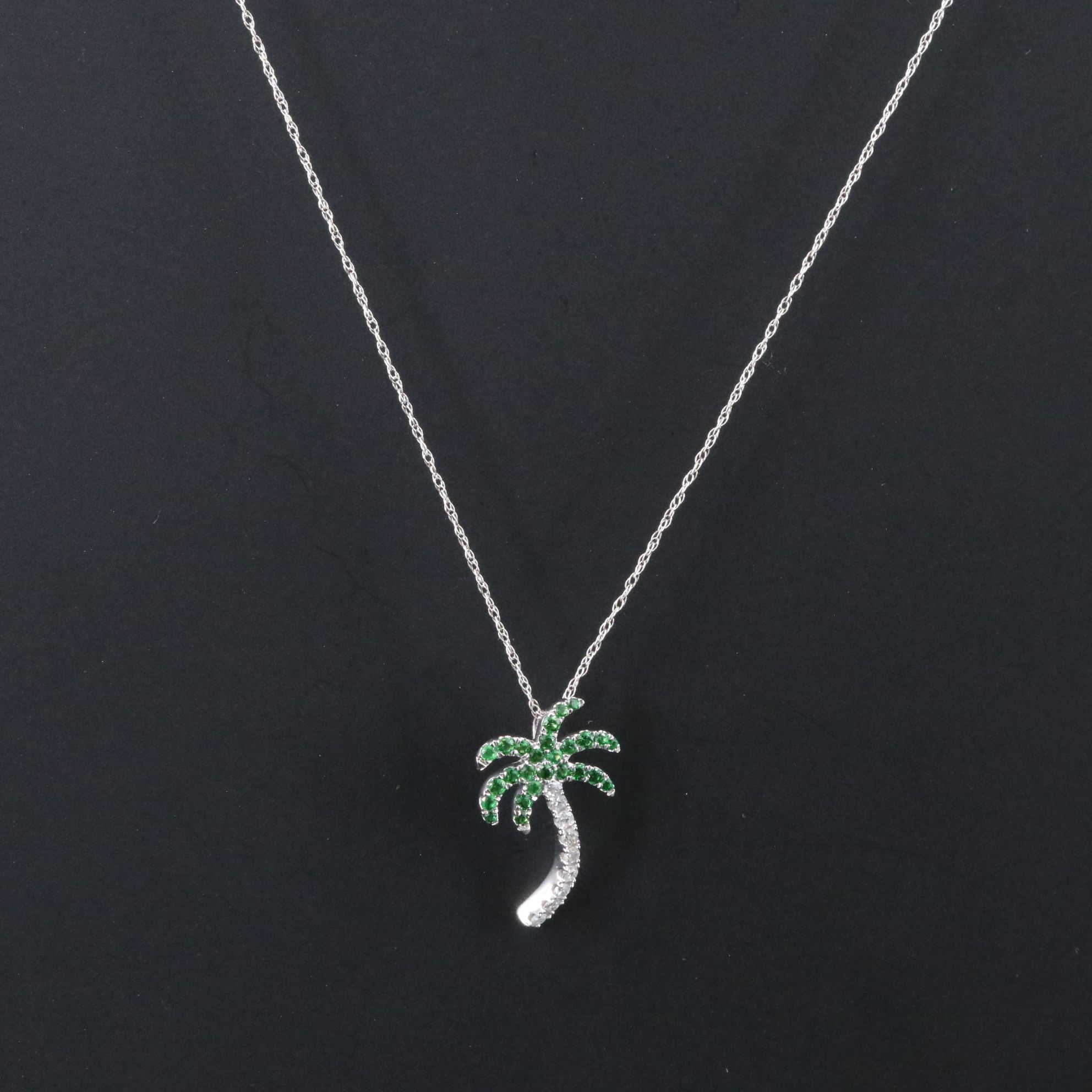 14K Diamond and Tsavorite Palm Tree Pendant Necklace