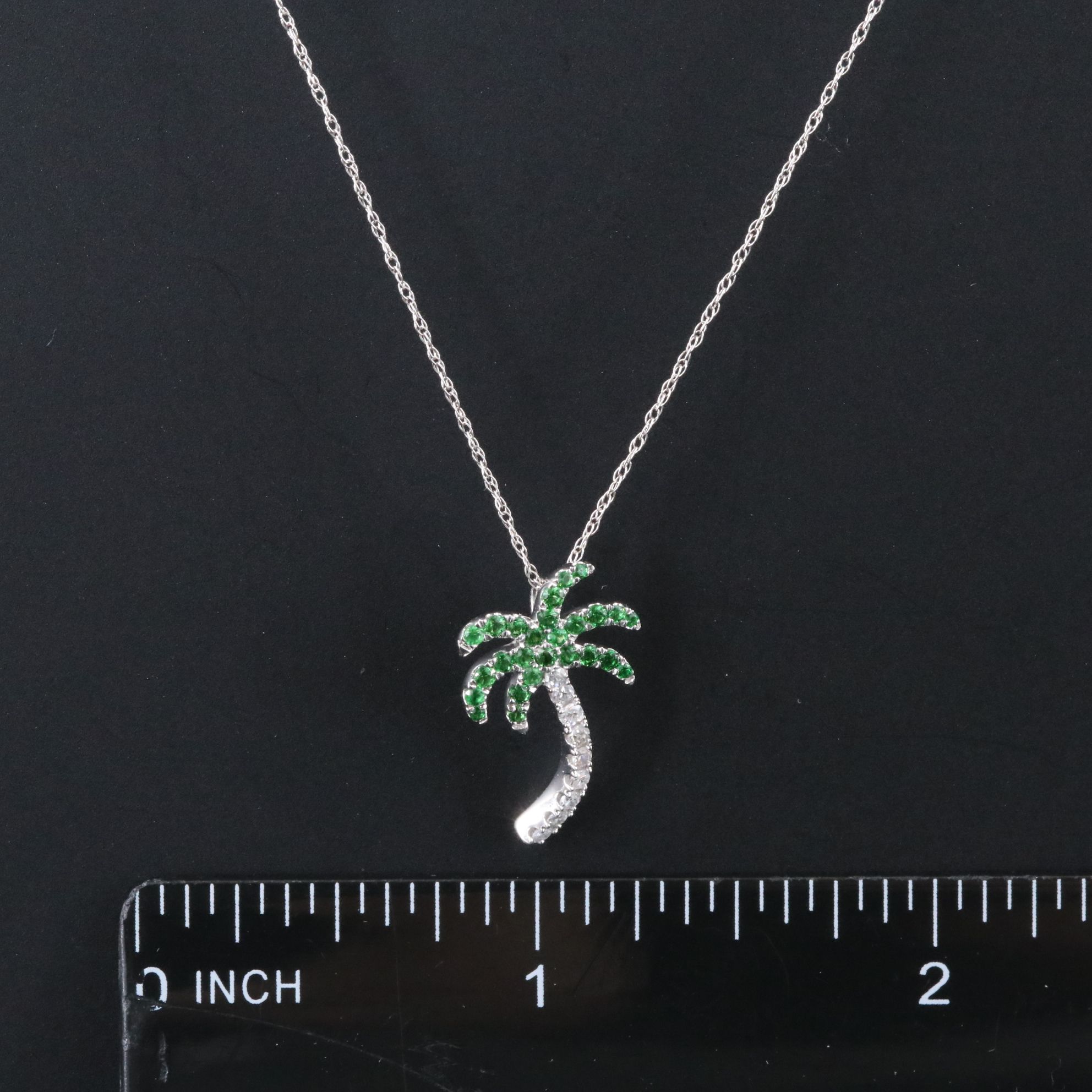14K Diamond and Tsavorite Palm Tree Pendant Necklace