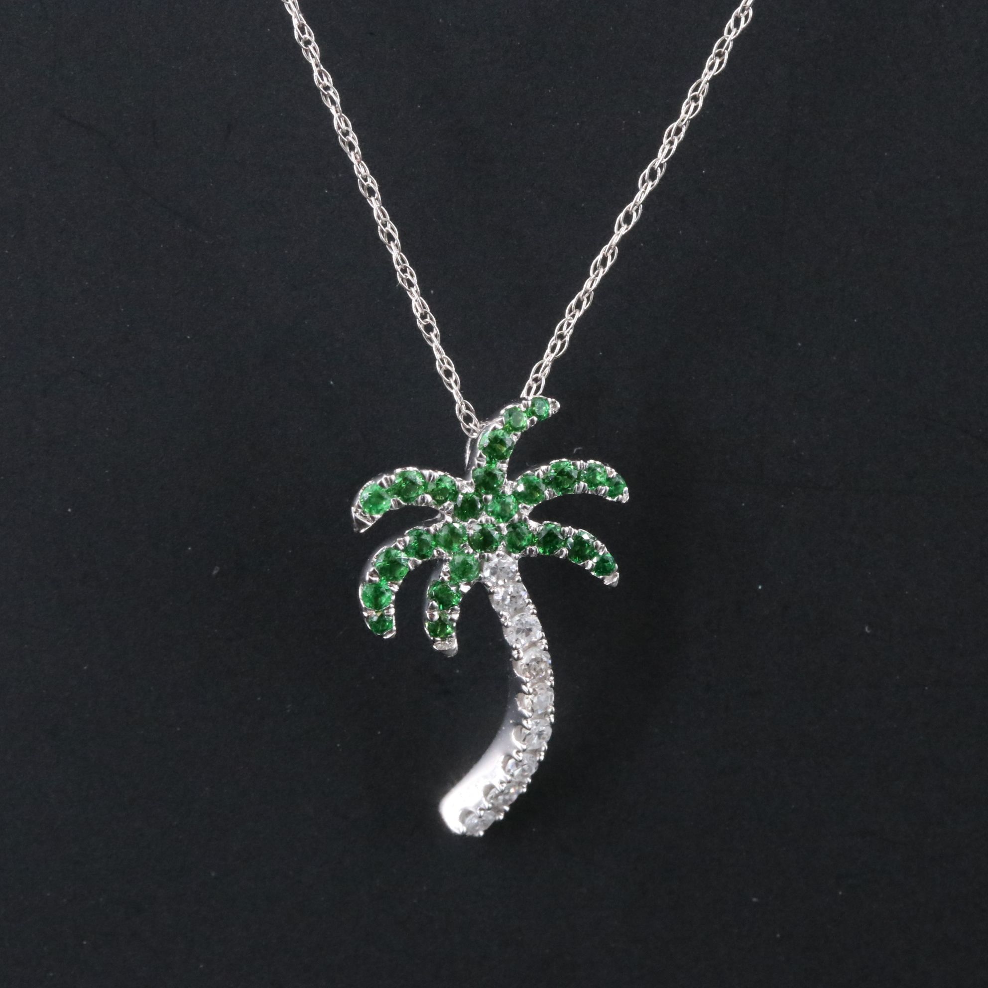14K Diamond and Tsavorite Palm Tree Pendant Necklace