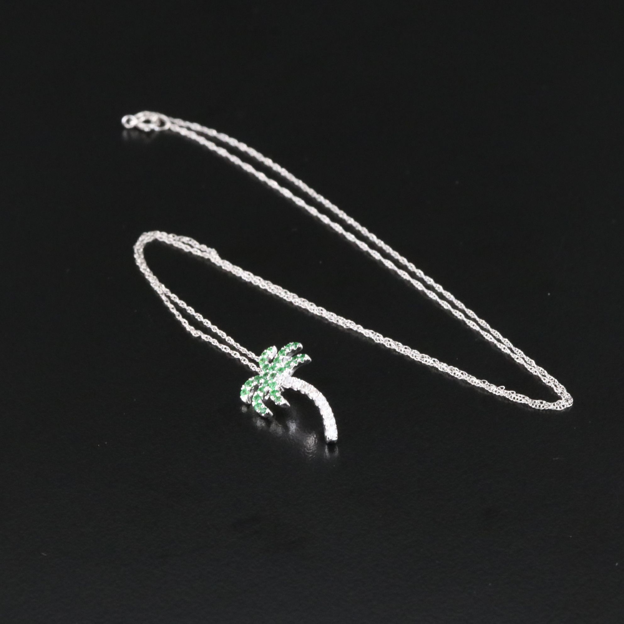 14K Diamond and Tsavorite Palm Tree Pendant Necklace