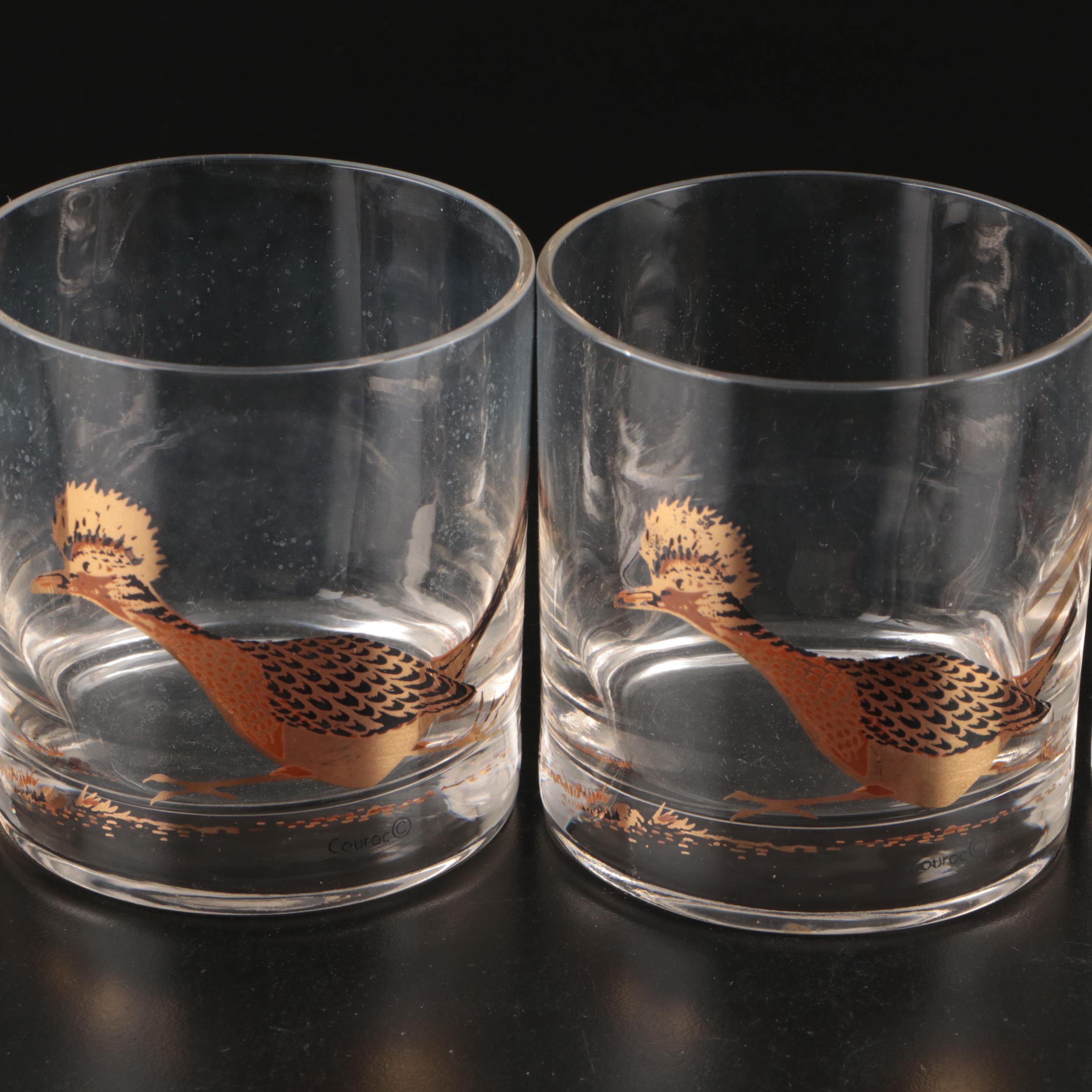 Leonard Silver Plate Tray with Couroc "Roadrunner" Old Fashioned Glasses