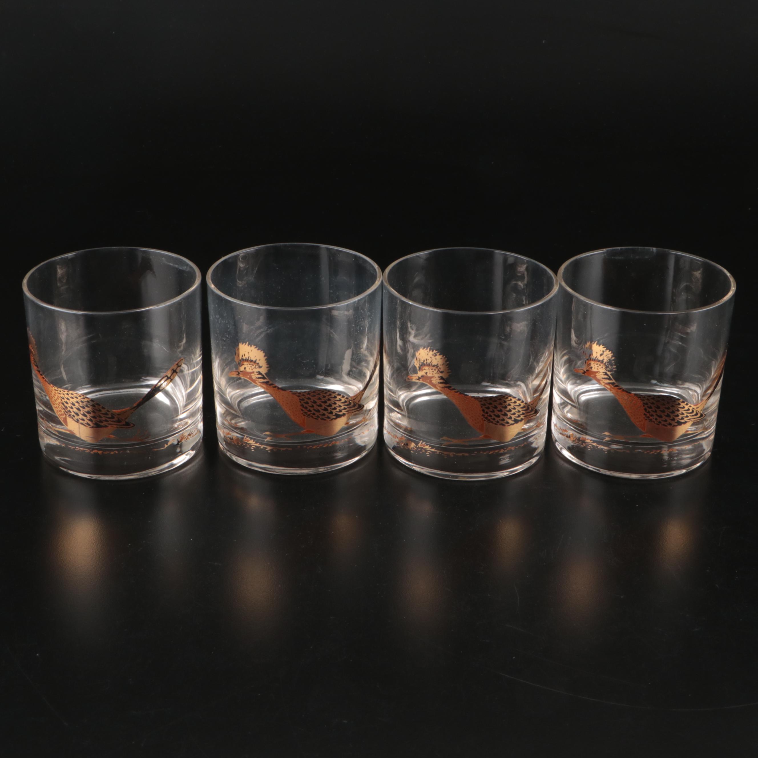 Leonard Silver Plate Tray with Couroc "Roadrunner" Old Fashioned Glasses