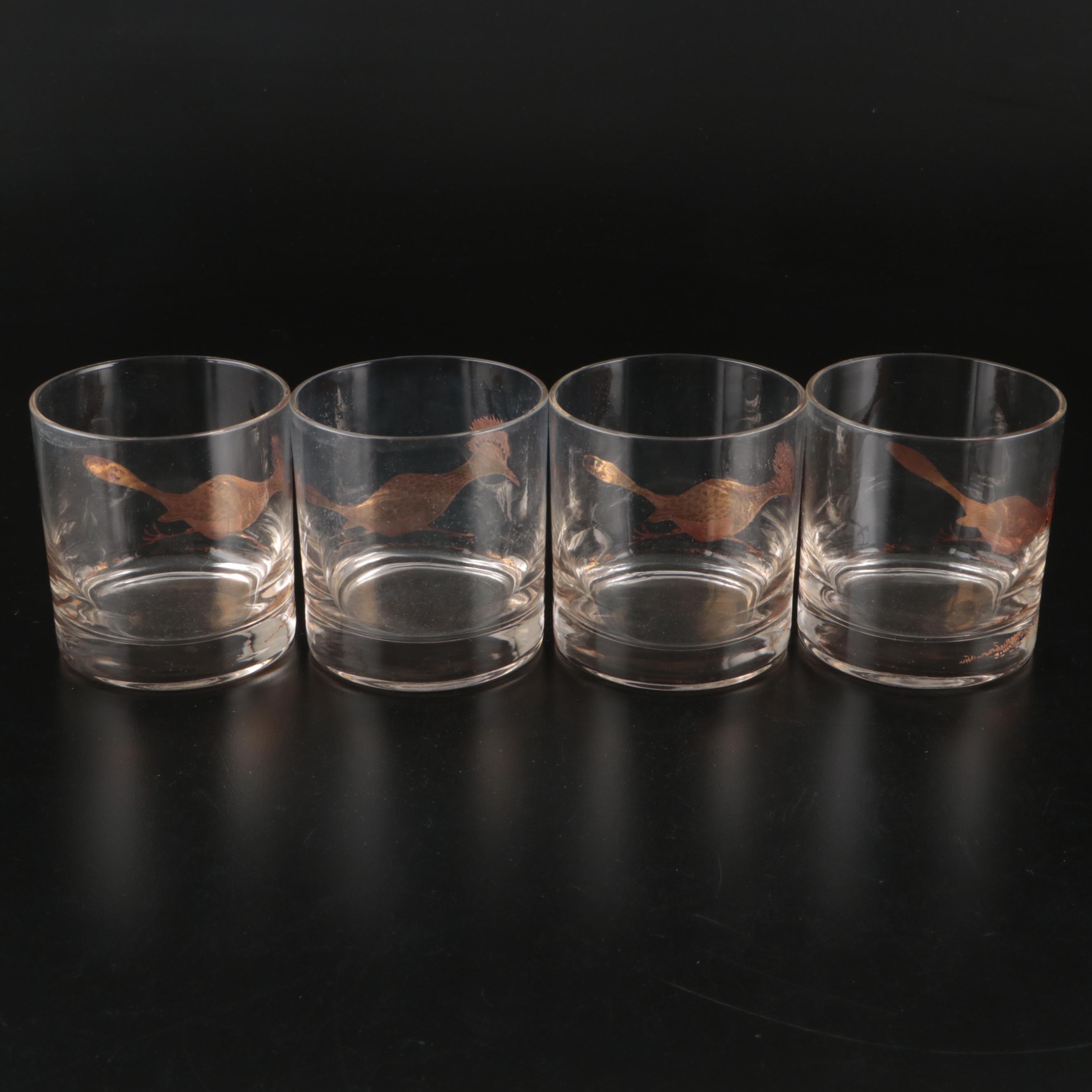 Leonard Silver Plate Tray with Couroc "Roadrunner" Old Fashioned Glasses