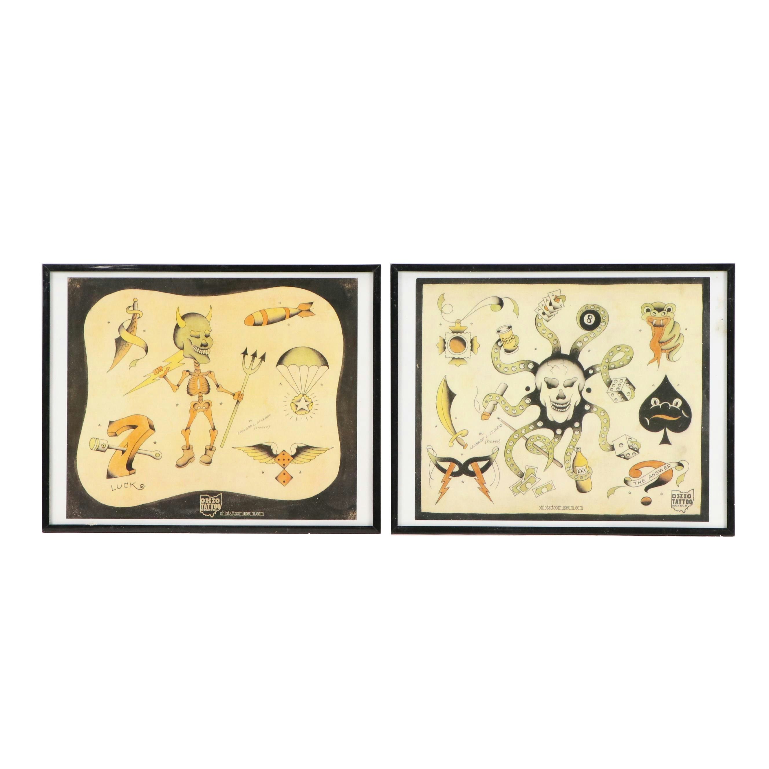 Ohio Tattoo Museum Offset Lithographs of Leonard St. Clair Tattoo Designs