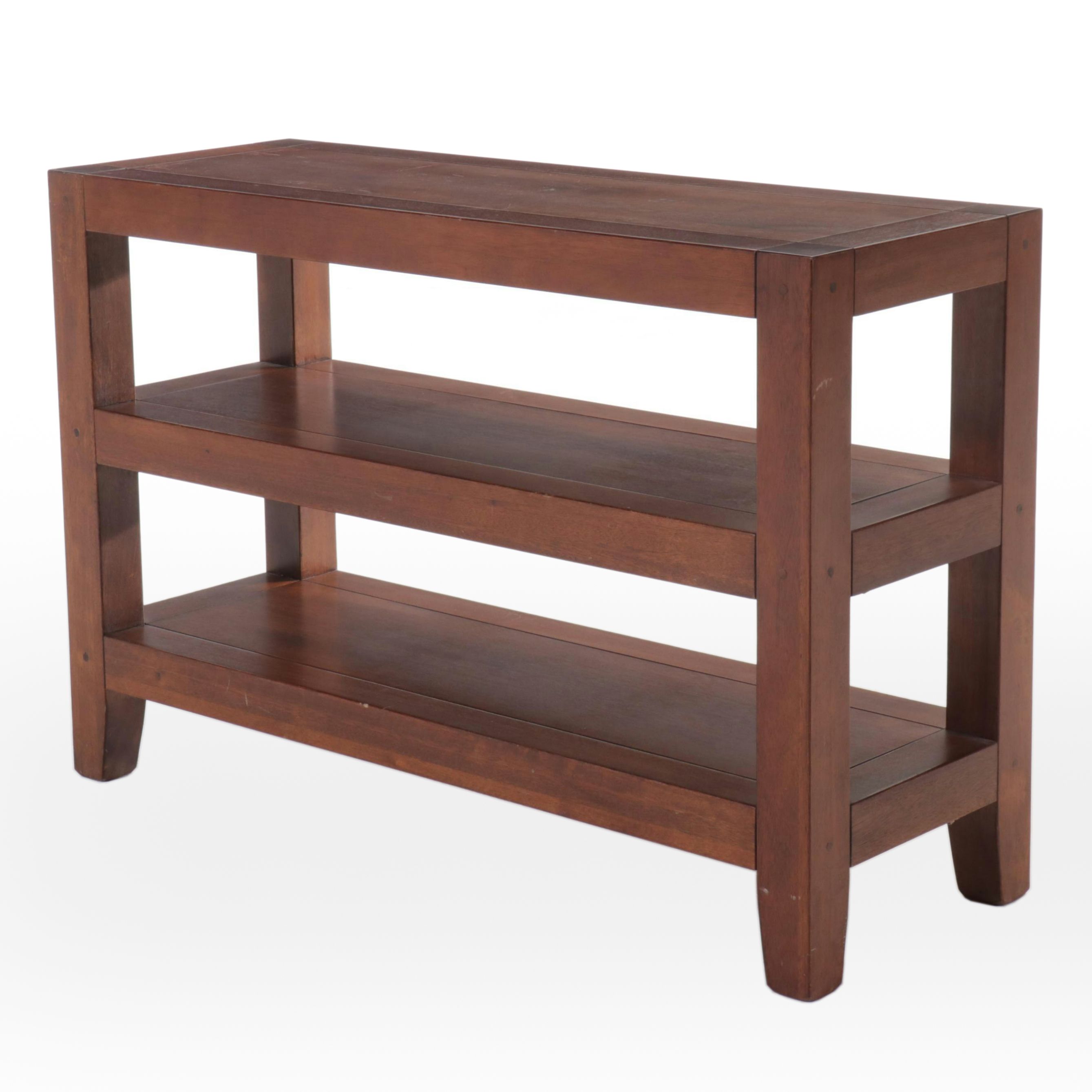 Contemporary Mahogany Finish Three-Tier Console Table