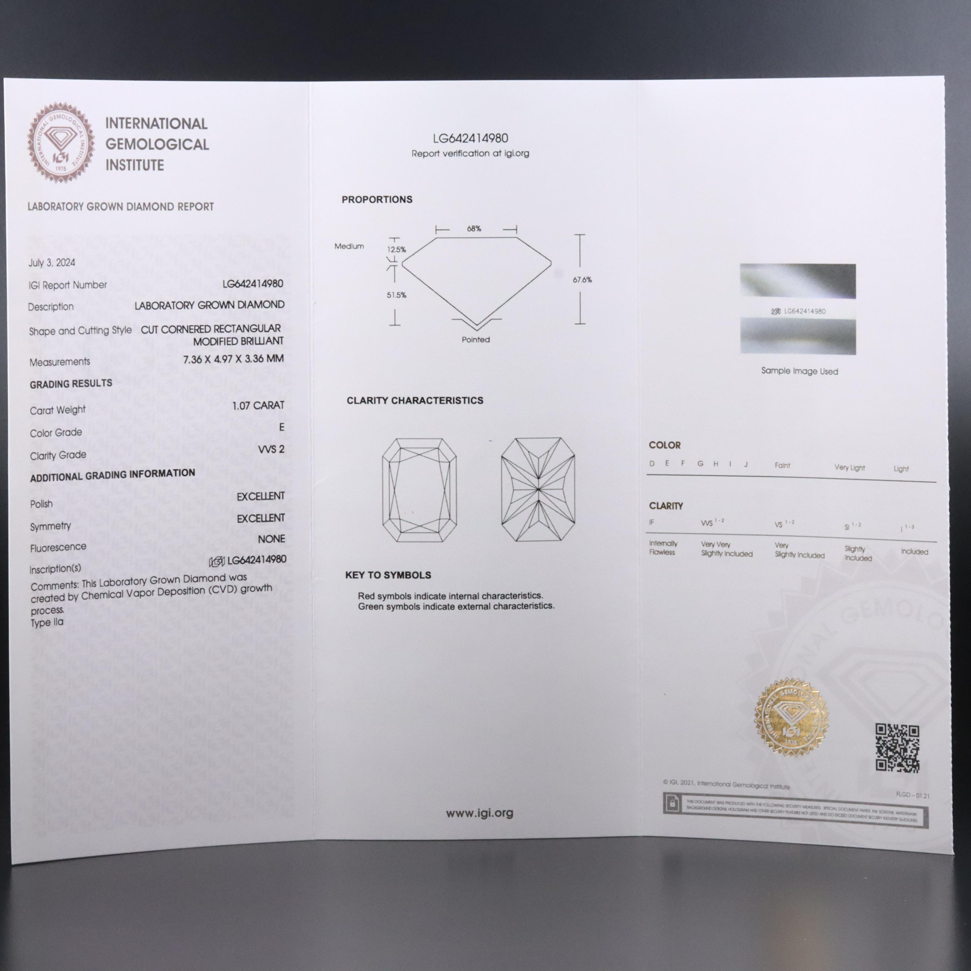 Loose 1.07 CT Lab Grown Diamond with IGI Report