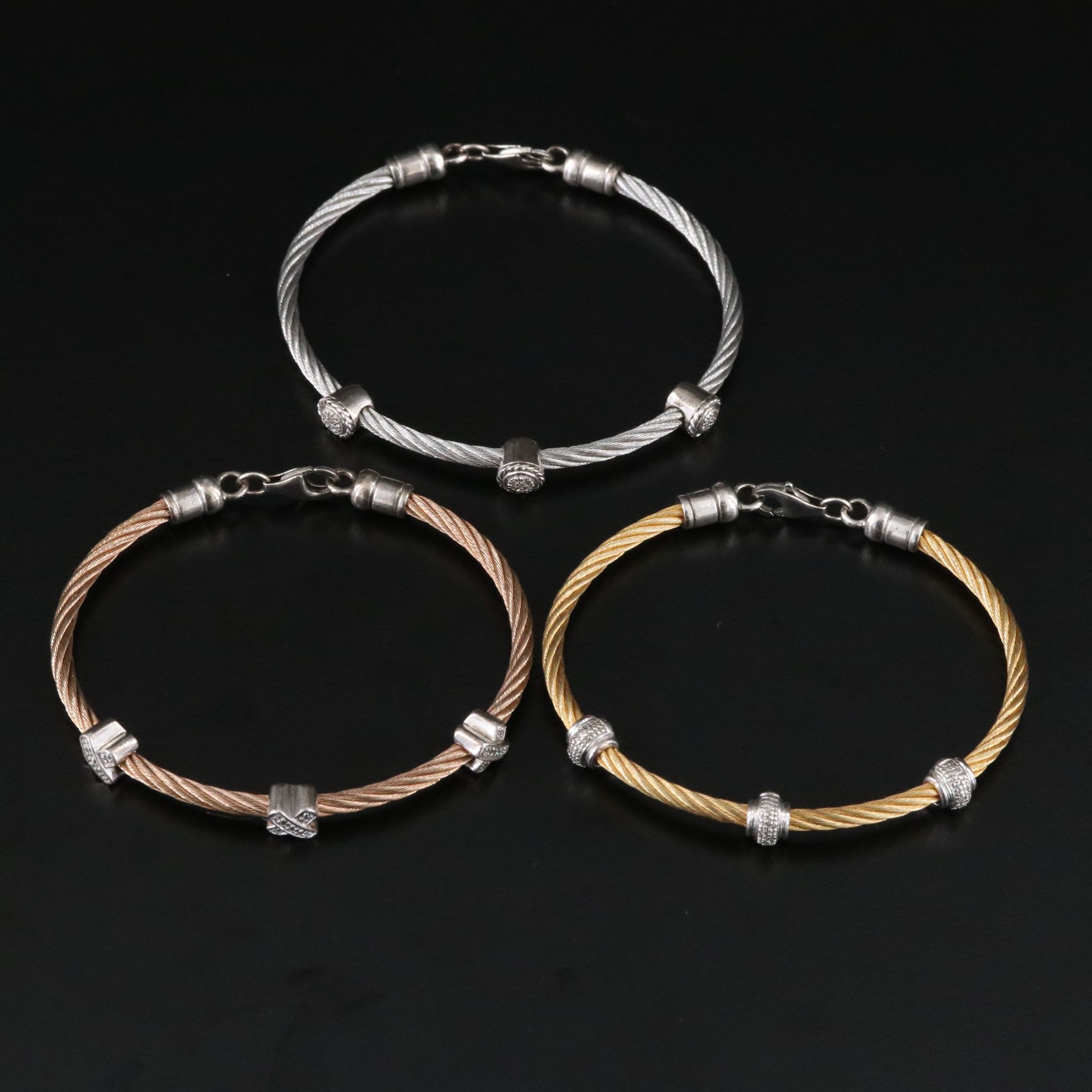 Sterling and Steel Diamond Bracelets