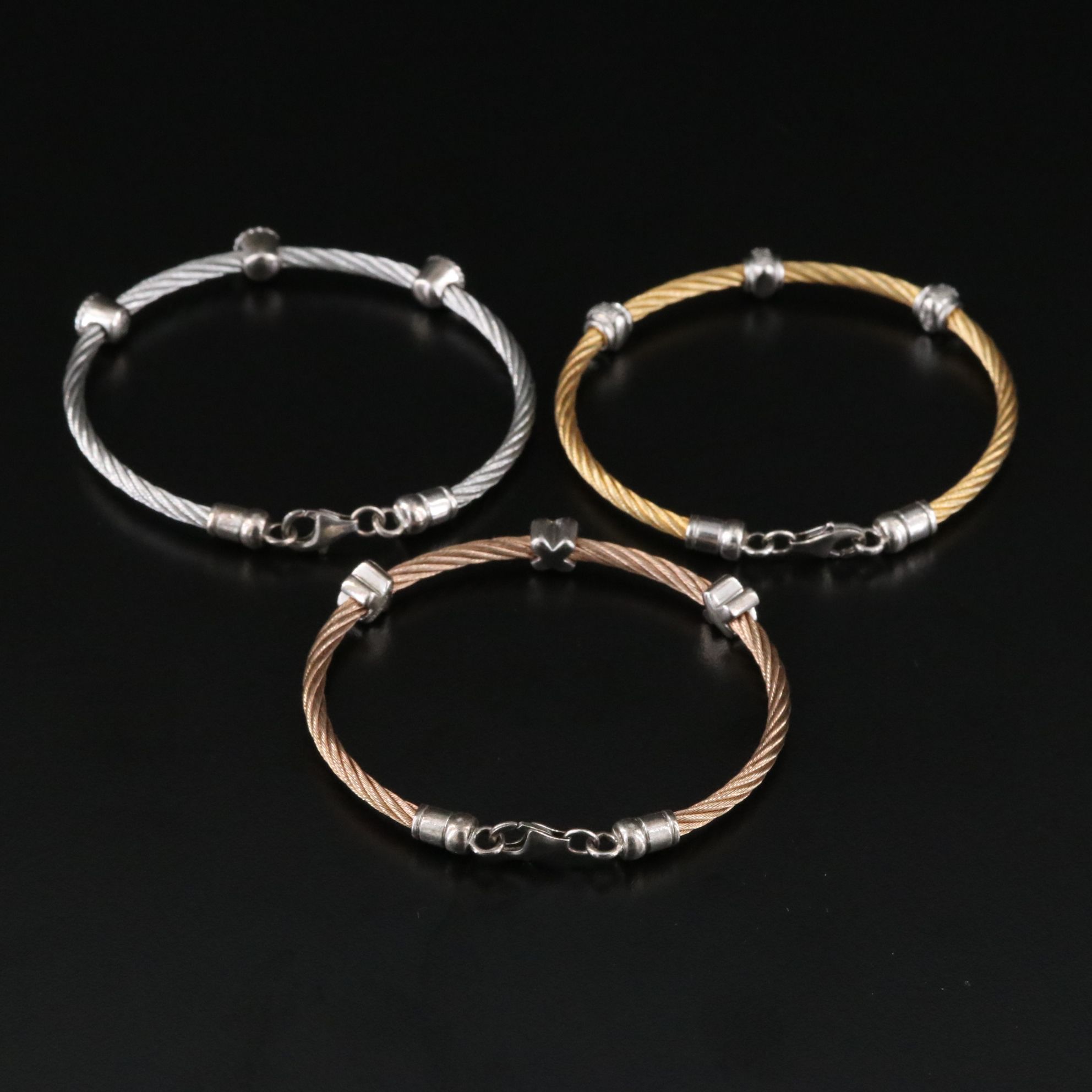Sterling and Steel Diamond Bracelets