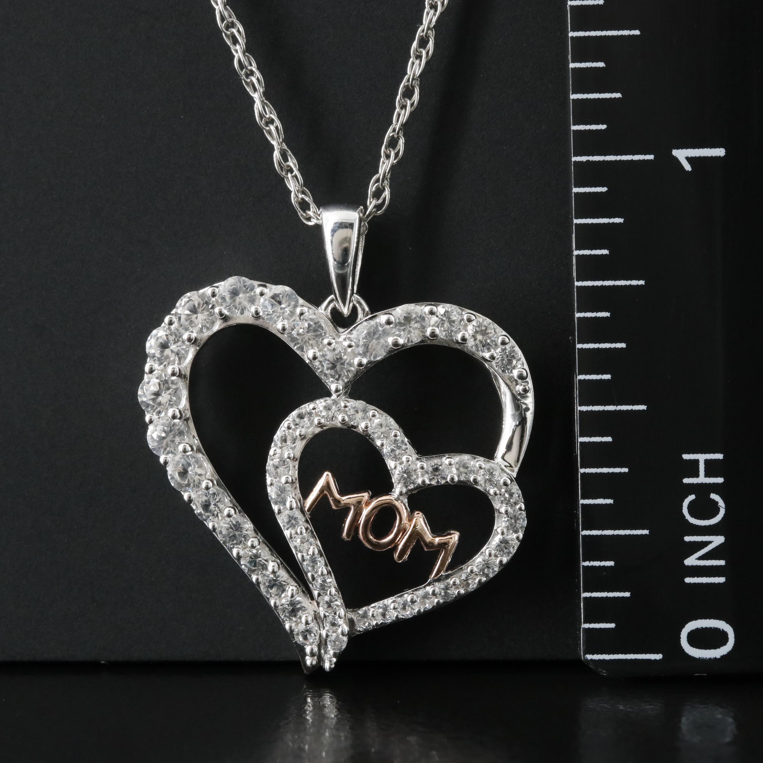 Sterling White Sapphire Heart Pendant Necklace with 10K Rose Gold Accent
